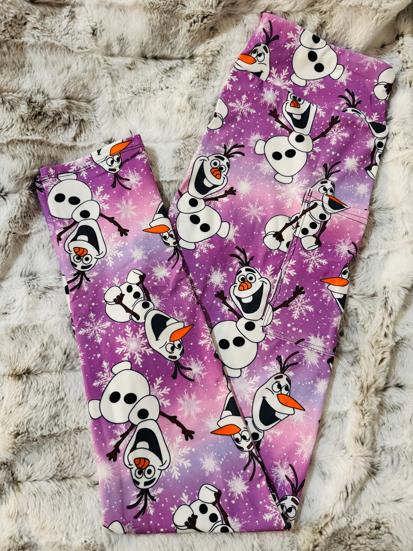 Purple Snowman Full Length Leggings With Pockets