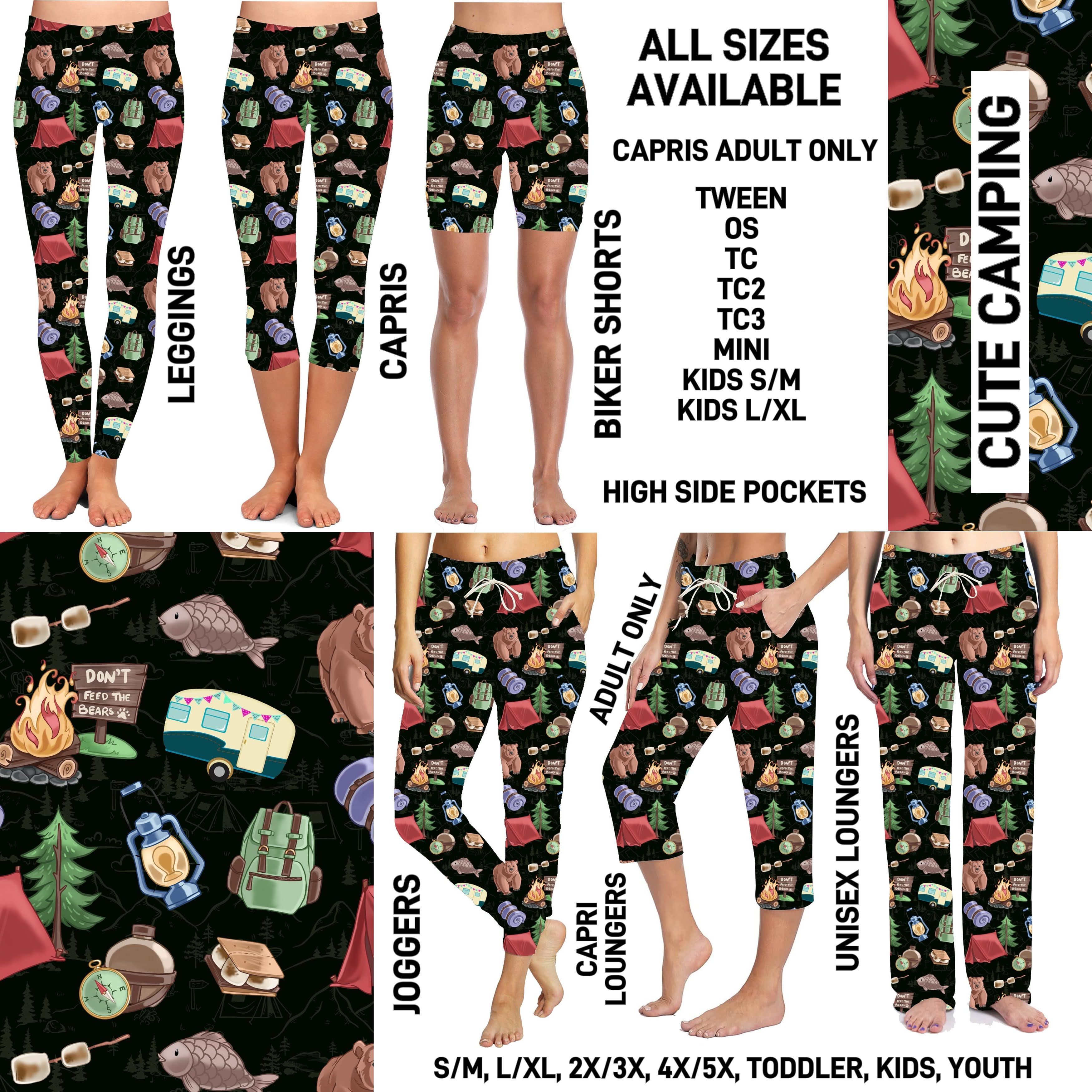 235BT - Cute Camping Unisex Full Joggers/Unisex Capri/Full Loungers - Preorder ETA: Mid-Dec