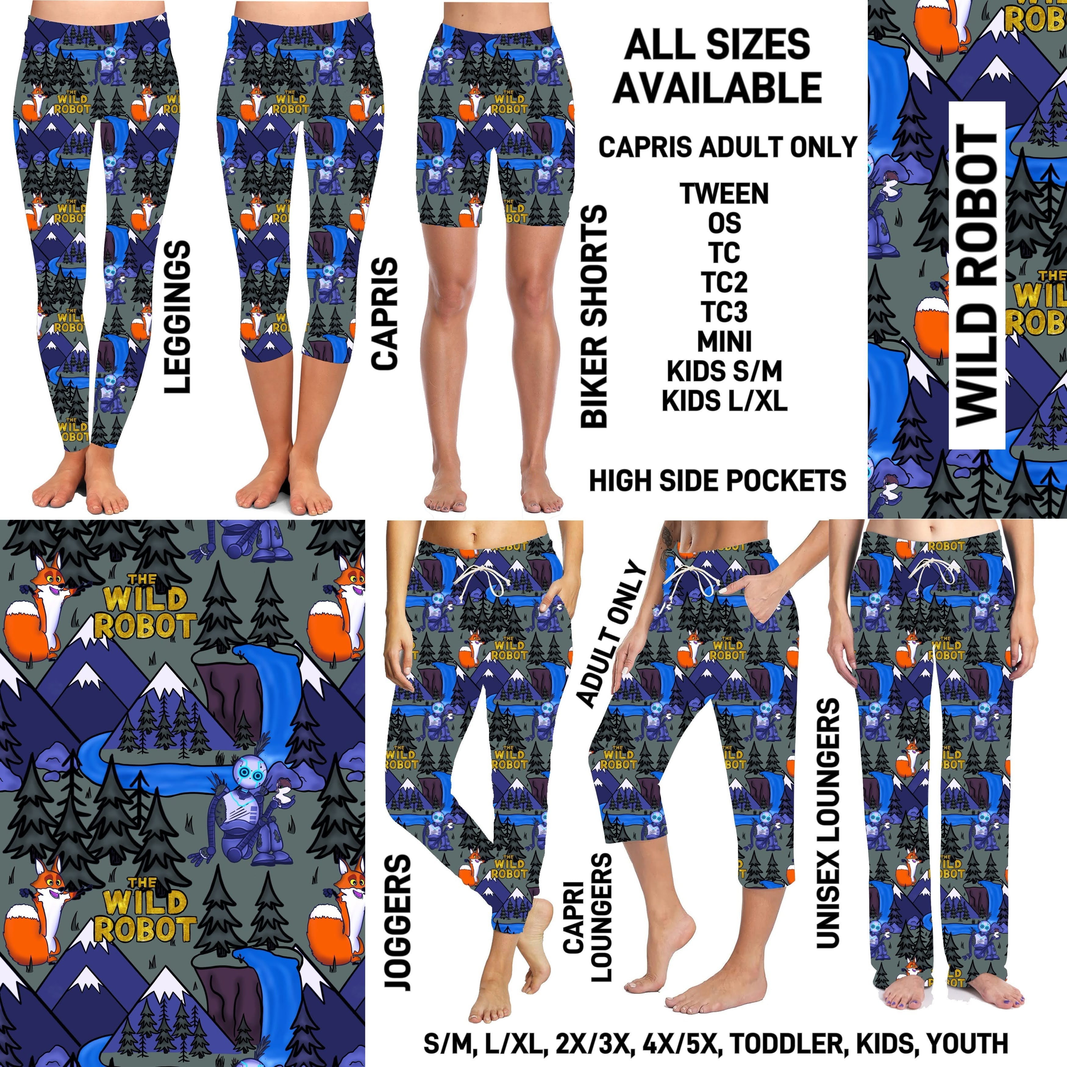 235BT - Wild Robot Unisex Full Joggers/Unisex Capri/Full Loungers - Preorder ETA: Mid-Dec