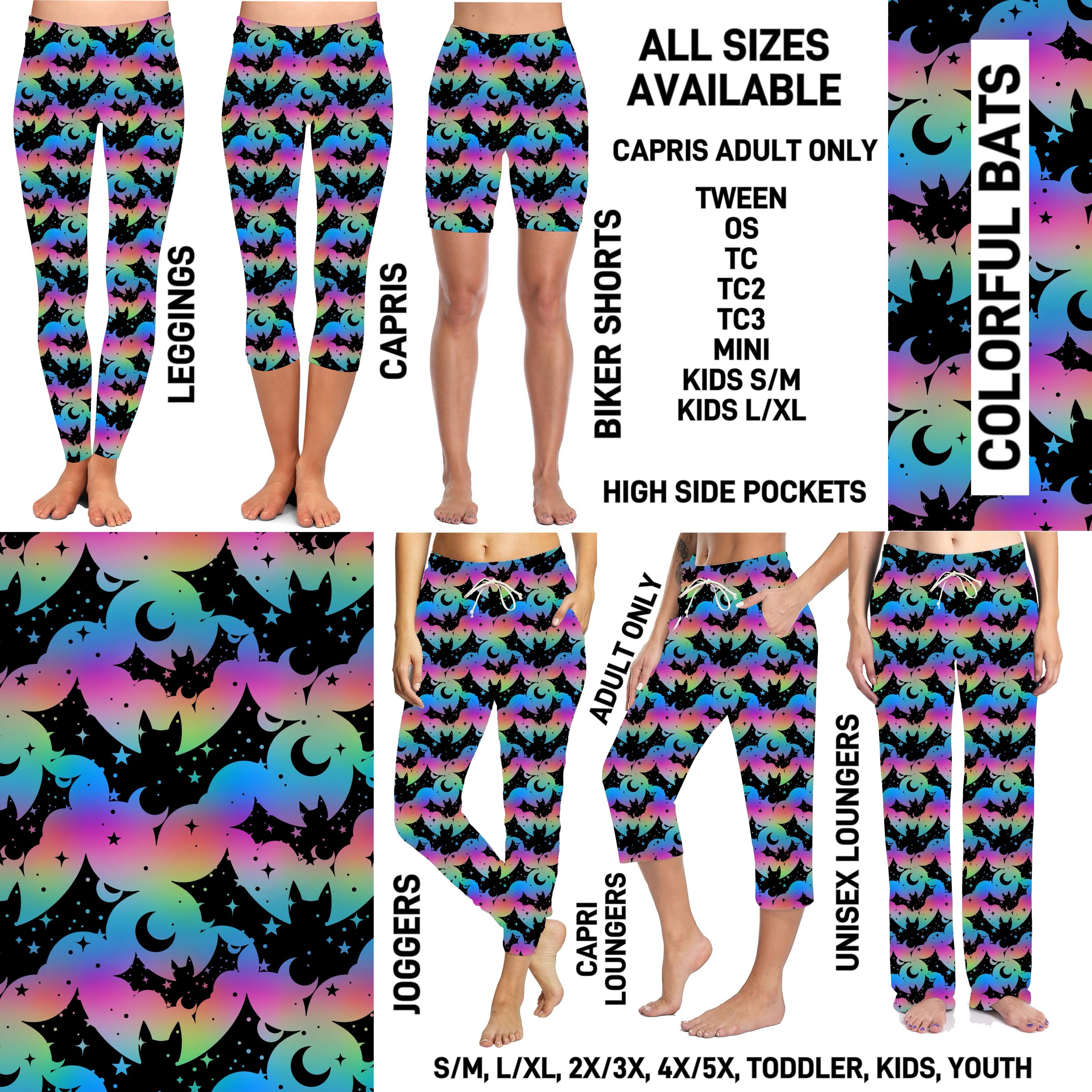 235BT - Colorful Bats Unisex Full Joggers/Unisex Capri/Full Loungers - Preorder ETA: Mid-Dec