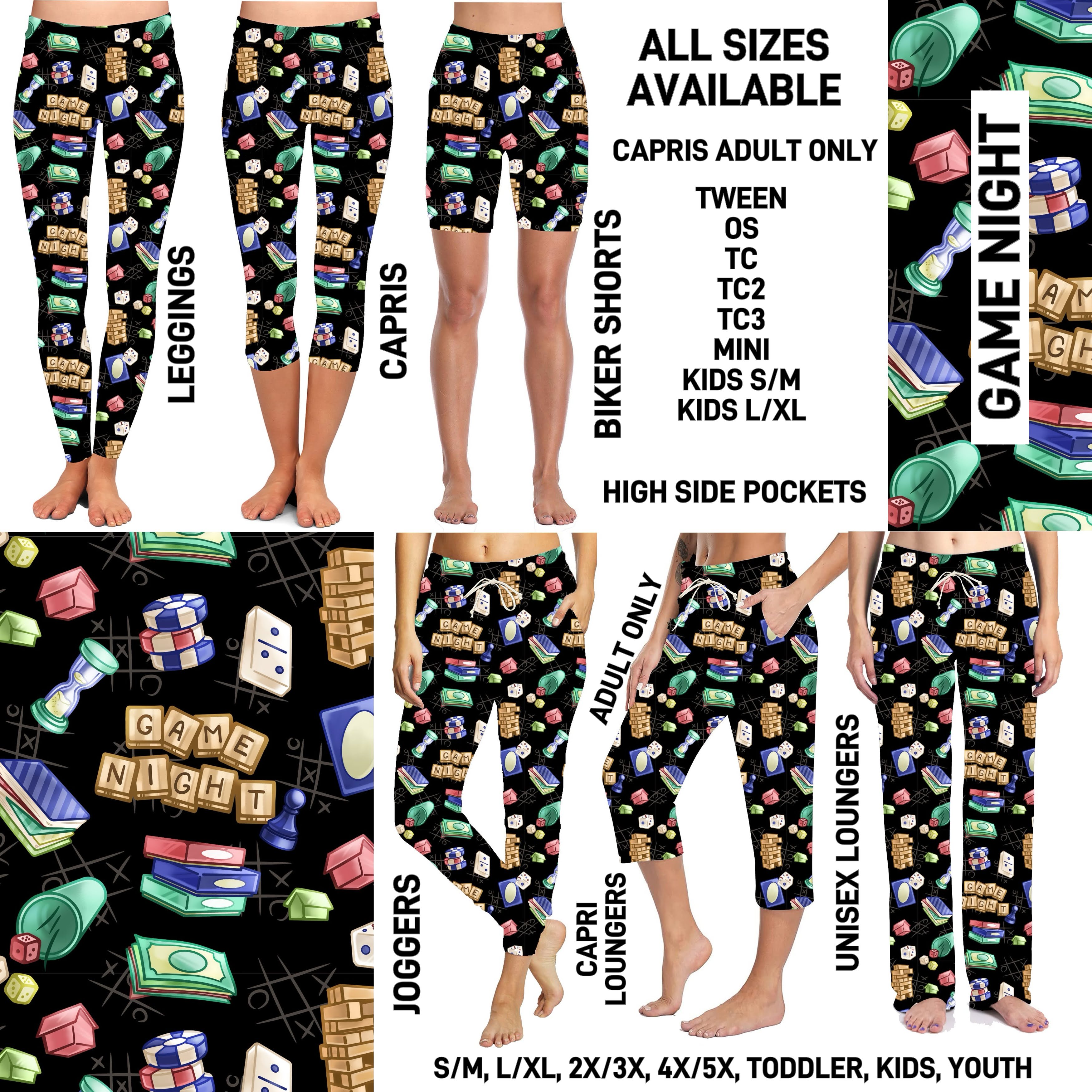 235BT - Game Night Unisex Full Joggers/Unisex Capri/Full Loungers - Preorder ETA: Mid-Dec