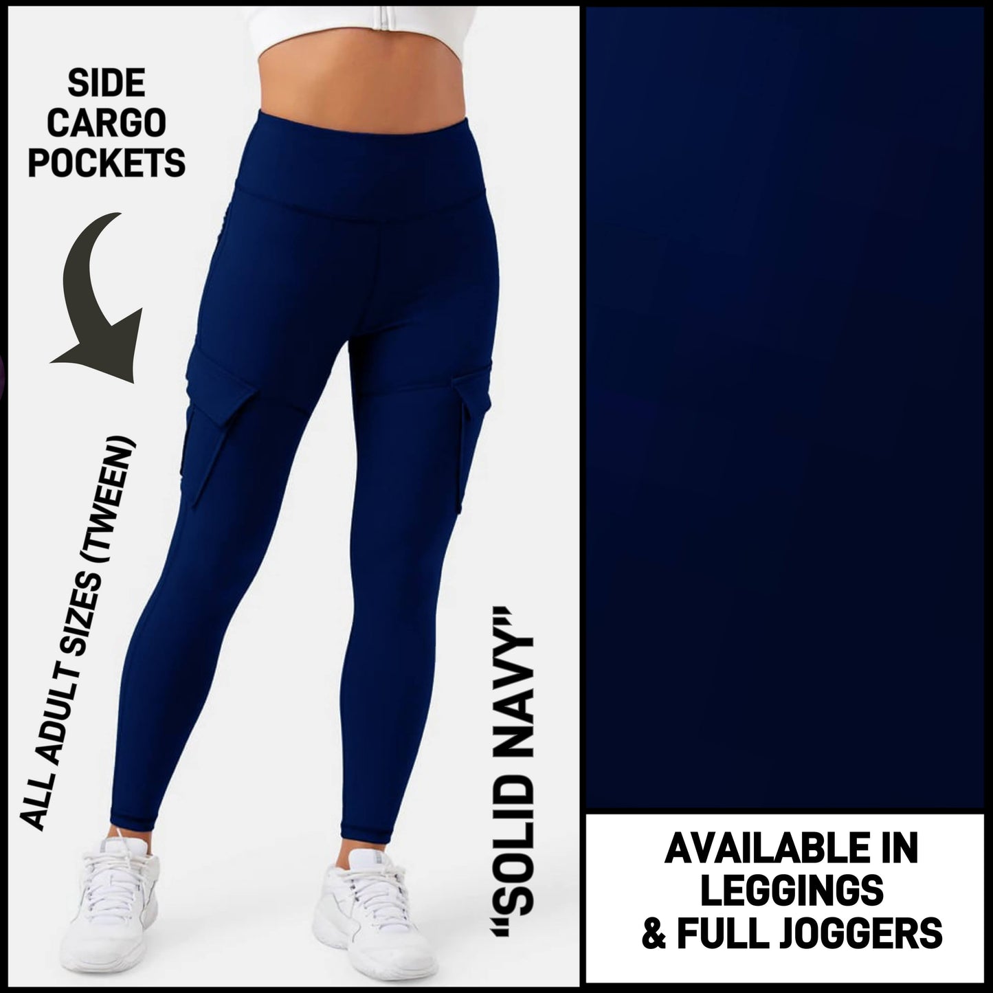 RTS - Solid Navy Leggings with Cargo Pockets