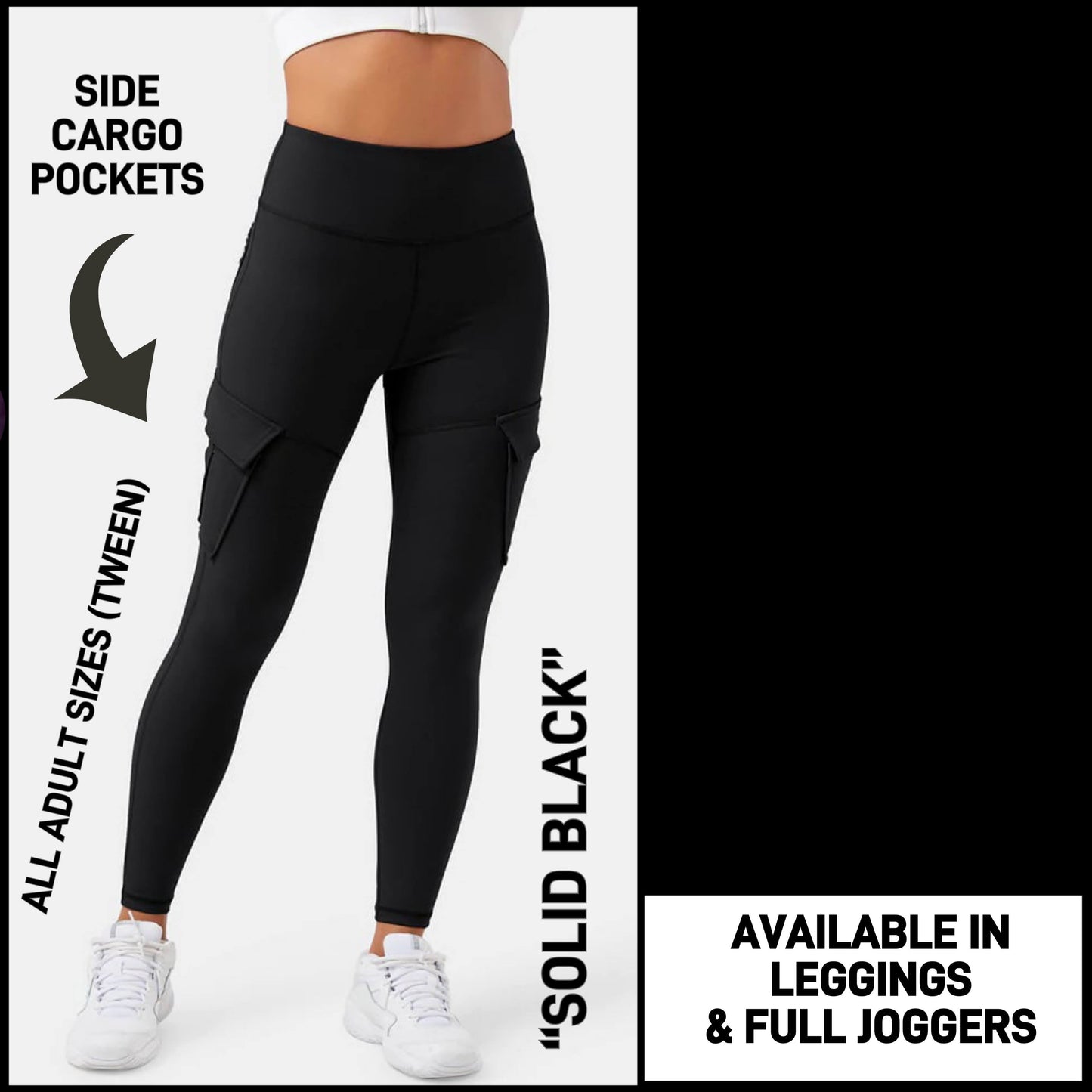 RTS - Solid Black Leggings with Cargo Pockets