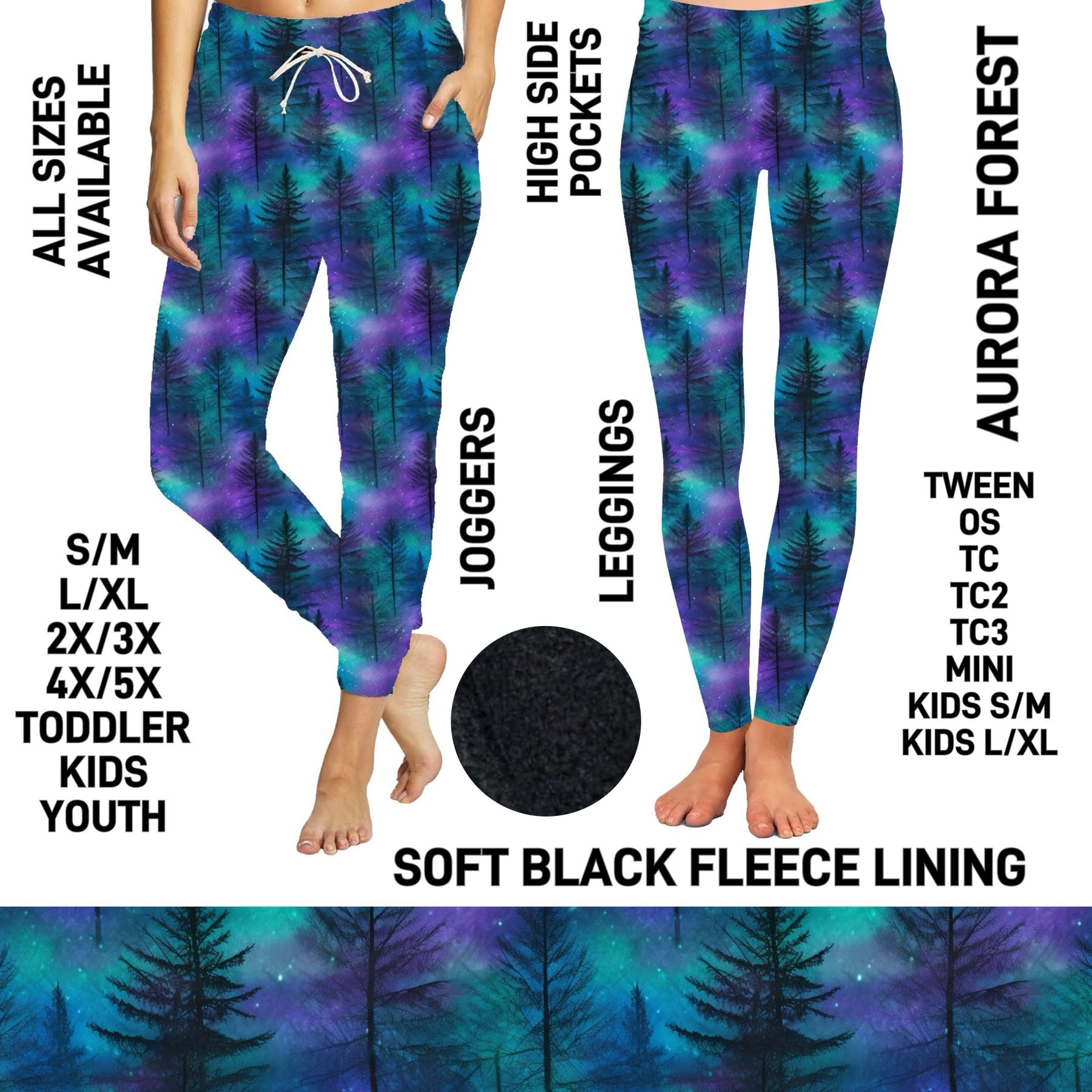 F6LJ - Aurora Forest Fleece-Lined Leggings with High Side Pockets - Preorder ETA: Early Jan