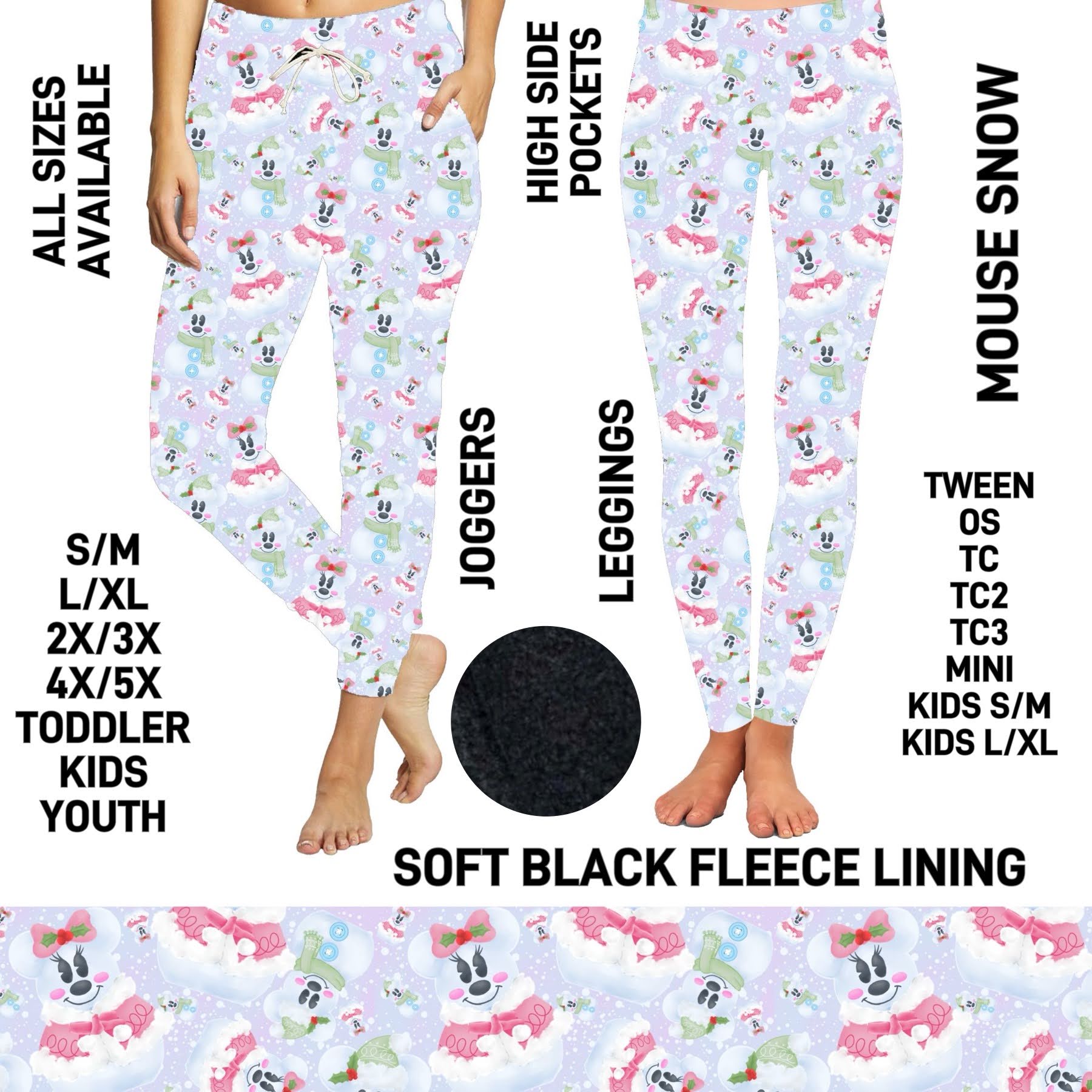 F6LJ - Kids Mouse Snow Fleece-Lined Leggings - Preorder ETA: Early Jan