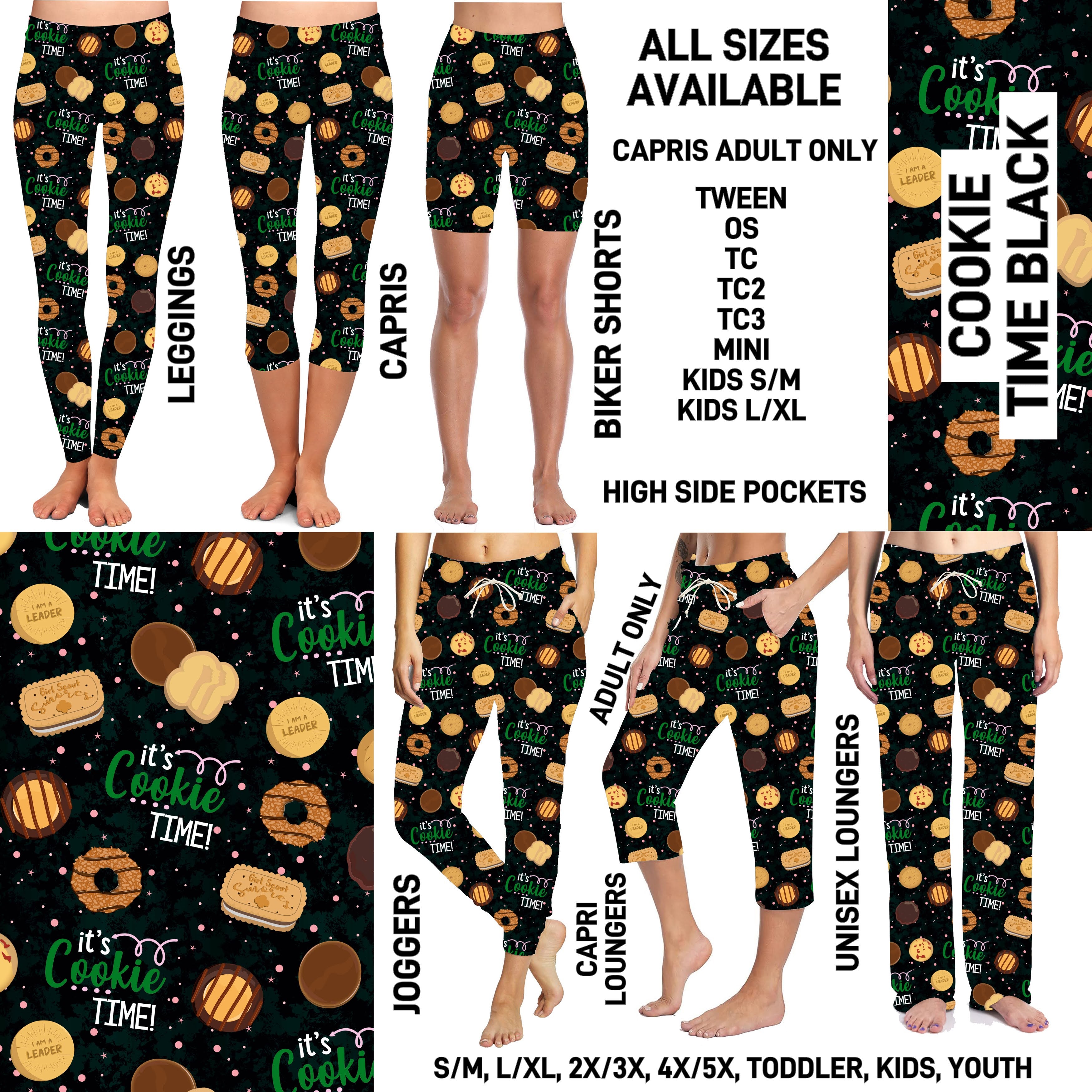 GS1P - Cookie Time Black Unisex Full Joggers/Unisex Capri/Full Loungers - Preorder ETA: Early Jan