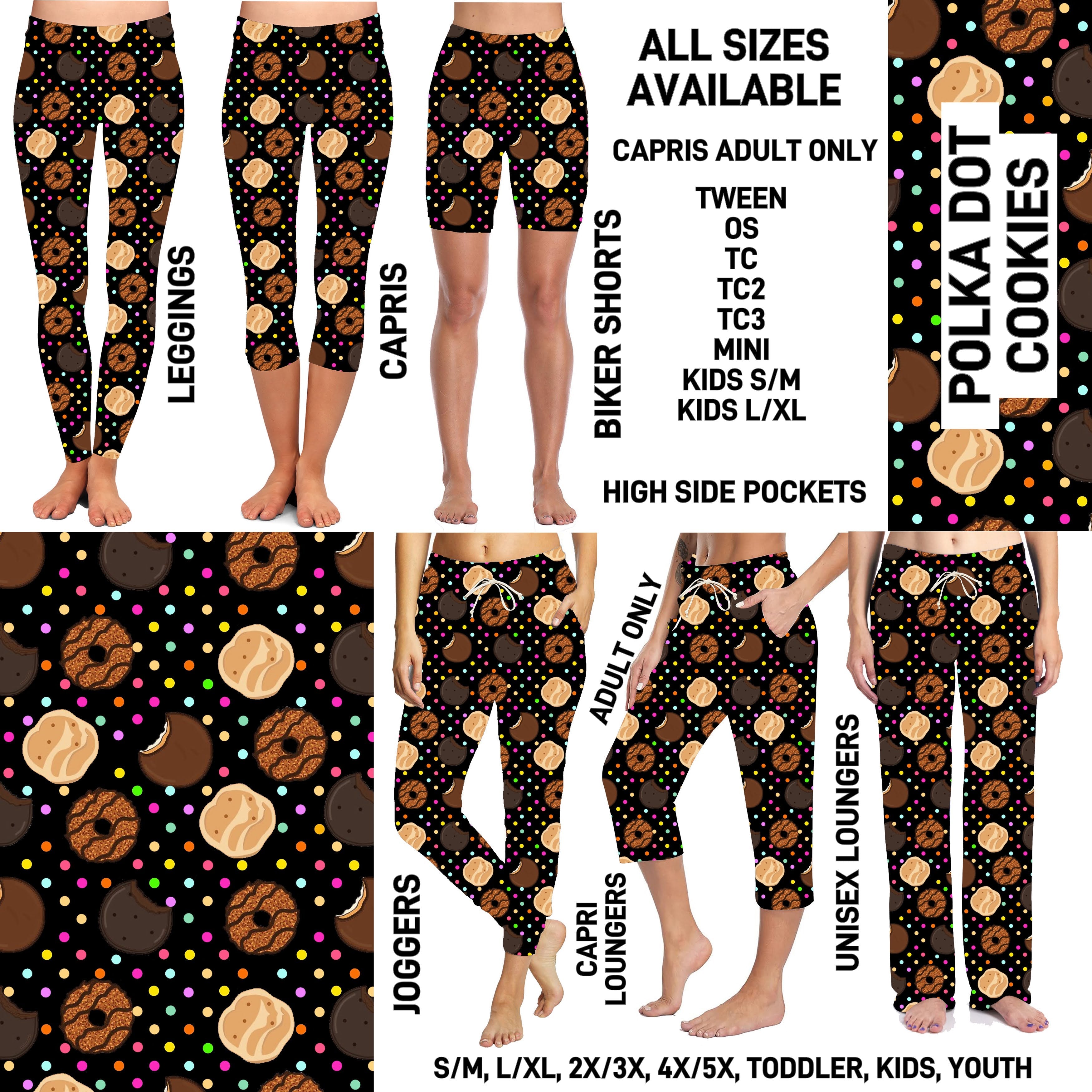 GS1P - Polka Dot Cookies Biker/Capris/Leggings with High Side Pockets - Preorder ETA: Early Jan