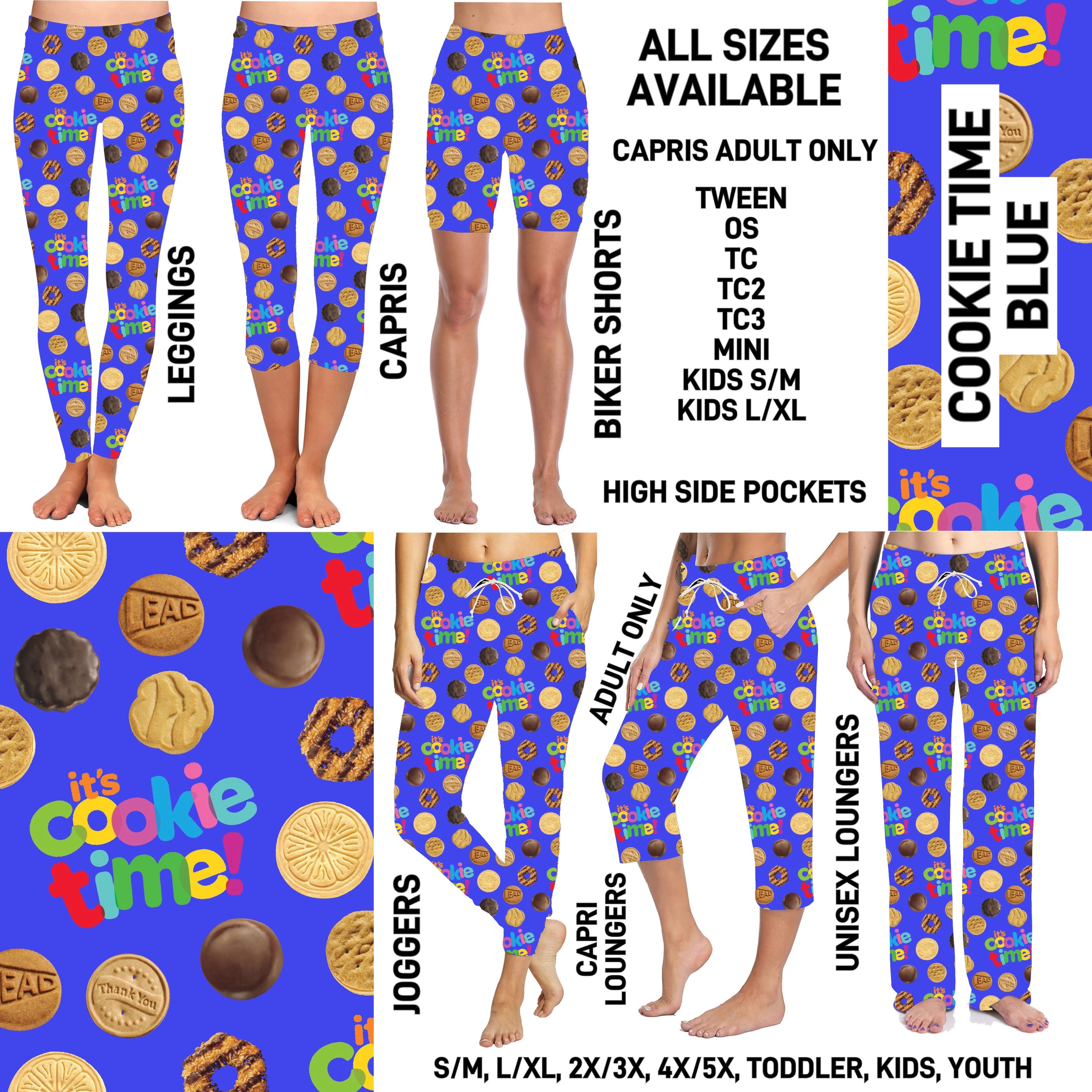 GS1P - Cookie Time Blue Biker/Capris/Leggings with High Side Pockets - Preorder ETA: Early Jan