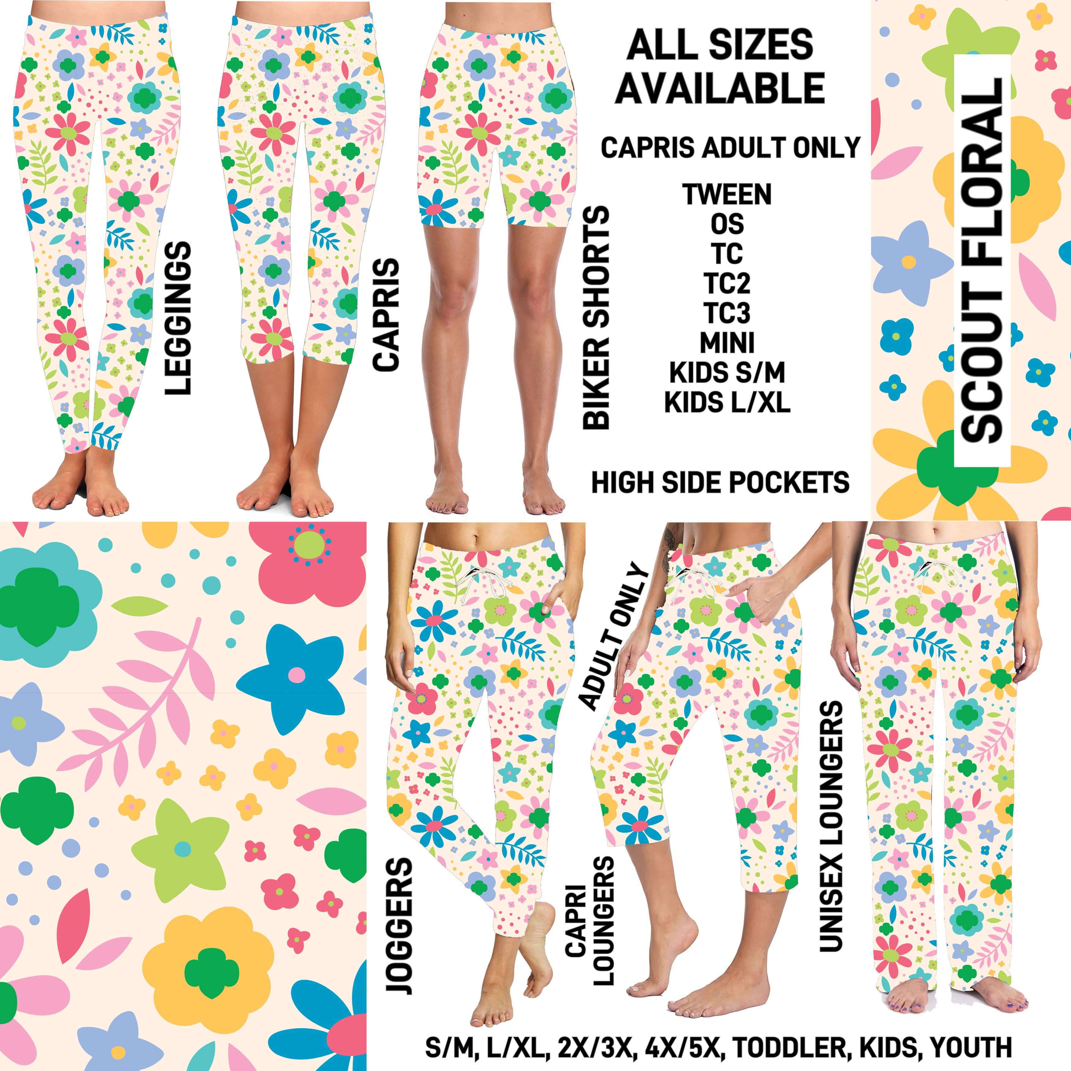 GS1P - Scout Floral Biker/Capris/Leggings with High Side Pockets - Preorder ETA: Early Jan