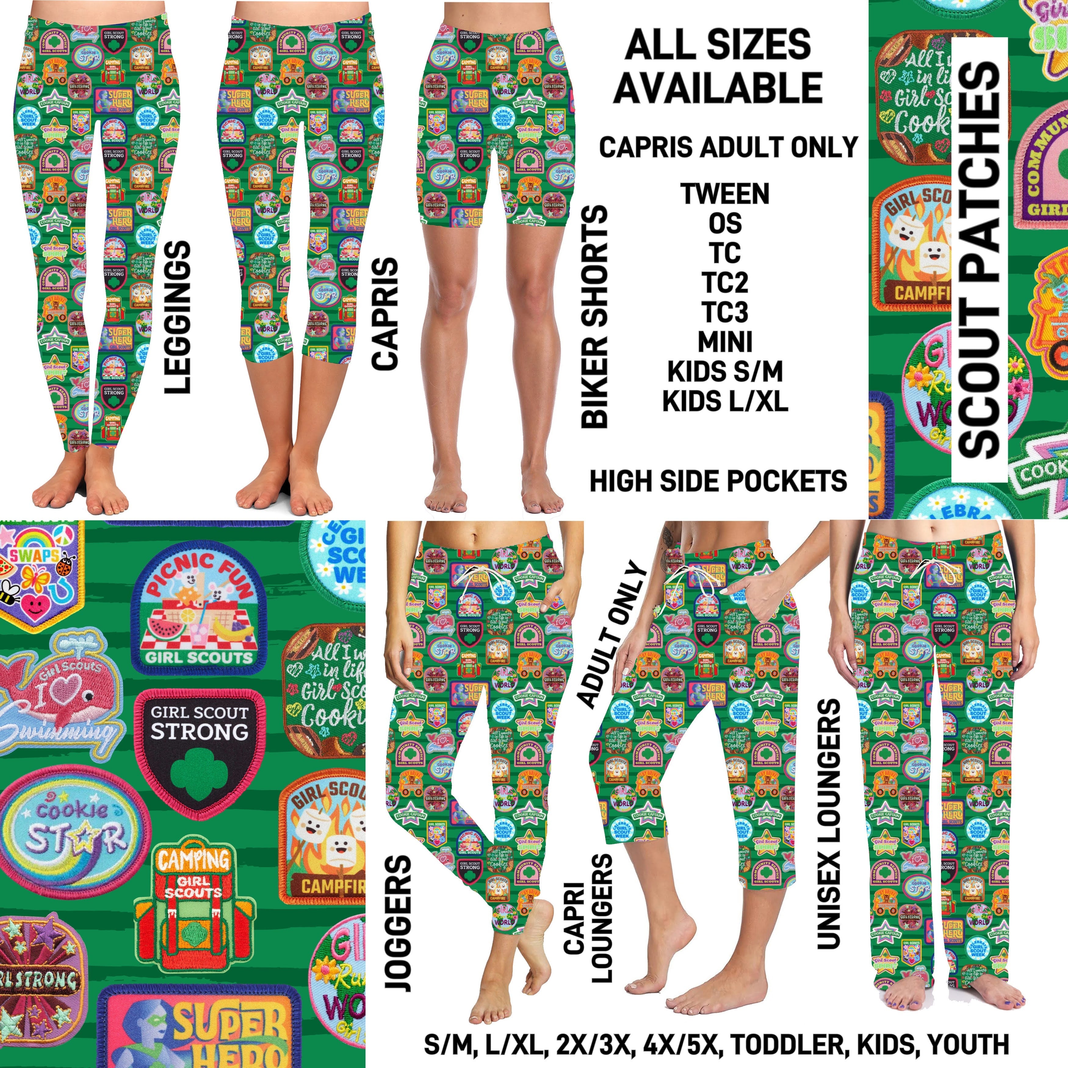 GS1P - Scout Patches Biker/Capris/Leggings with High Side Pockets - Preorder ETA: Early Jan