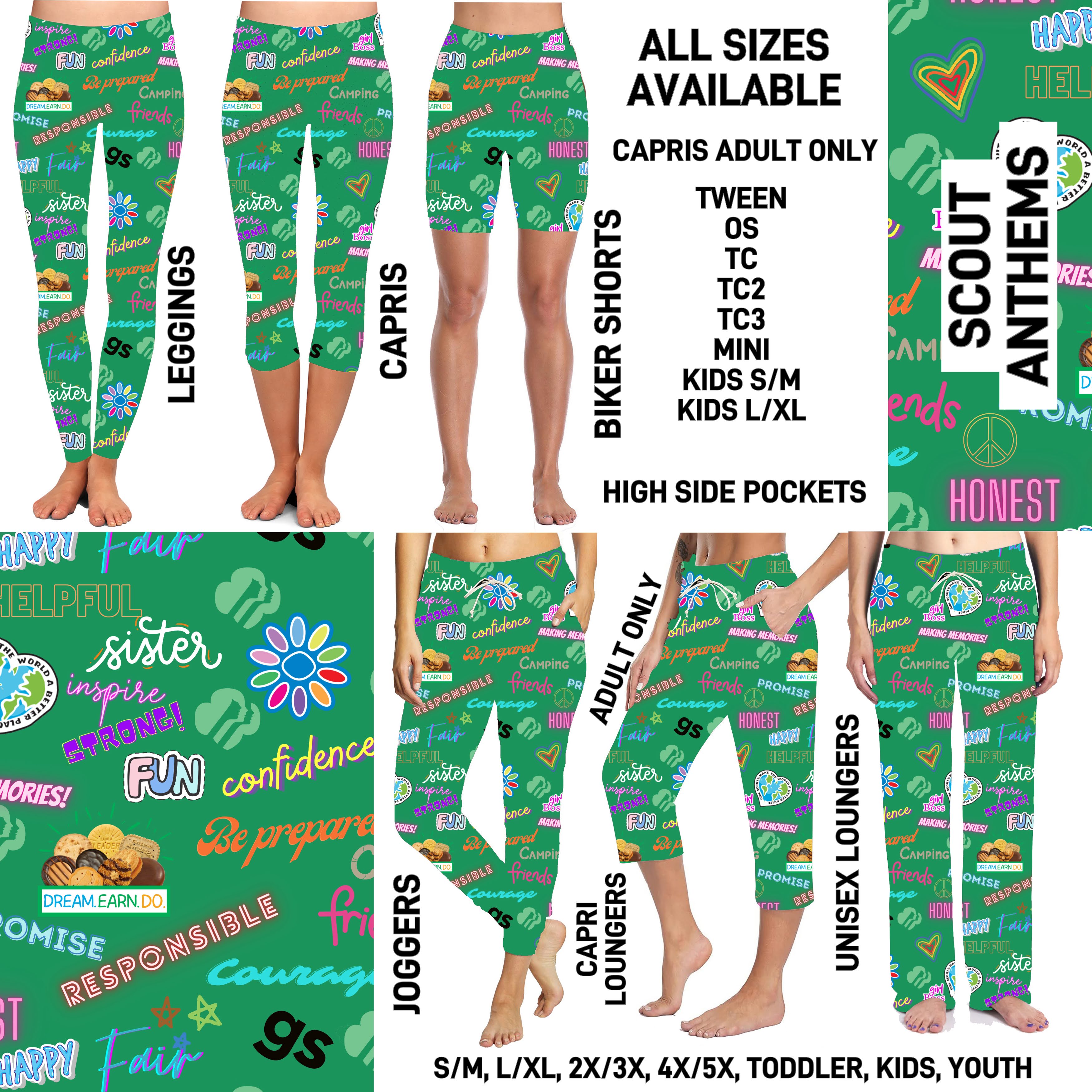 GS1P - Scout Anthems Biker/Capris/Leggings with High Side Pockets - Preorder ETA: Early Jan