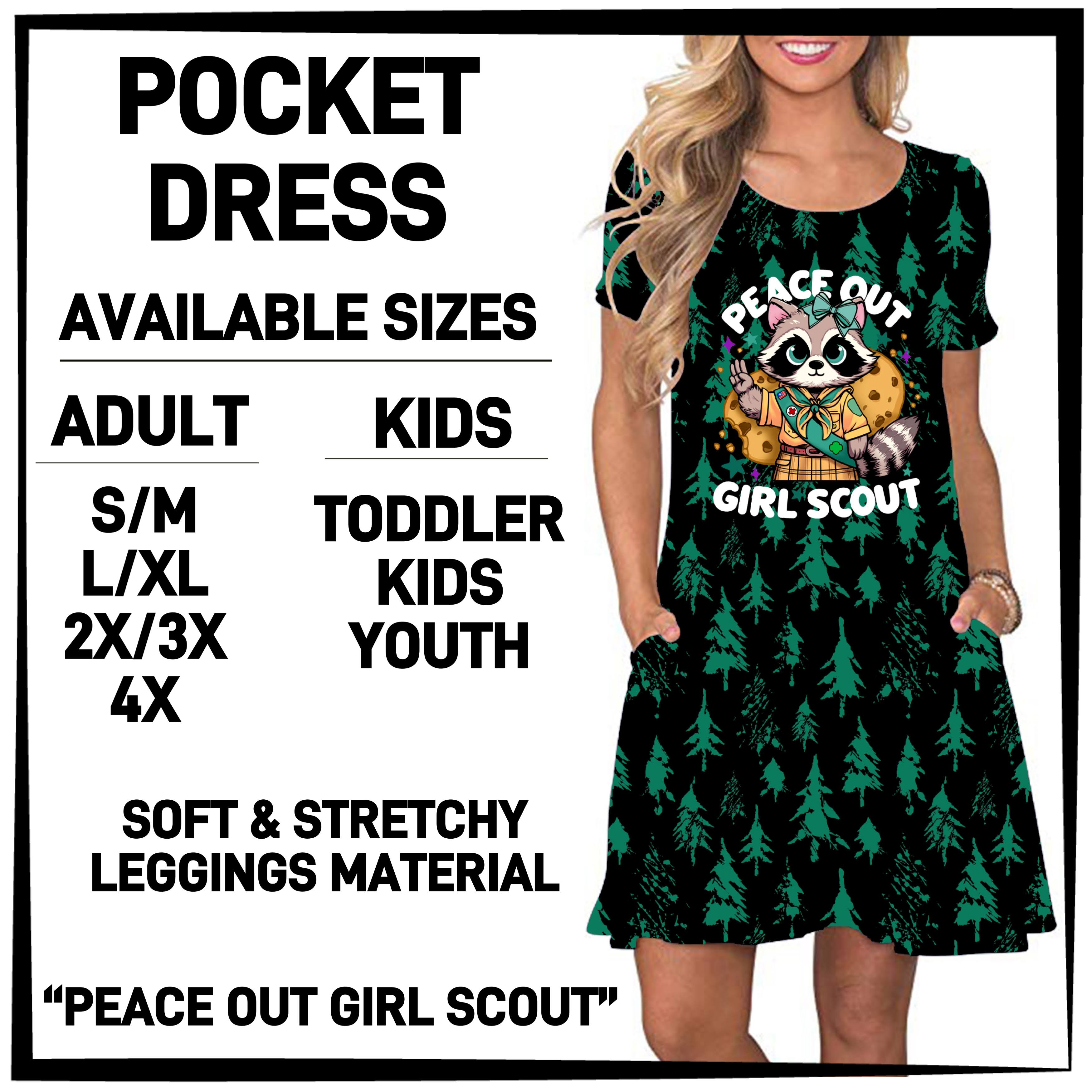 GS1P - Peace Out Girl Scout Pocket Dress - Preorder ETA: Early Jan