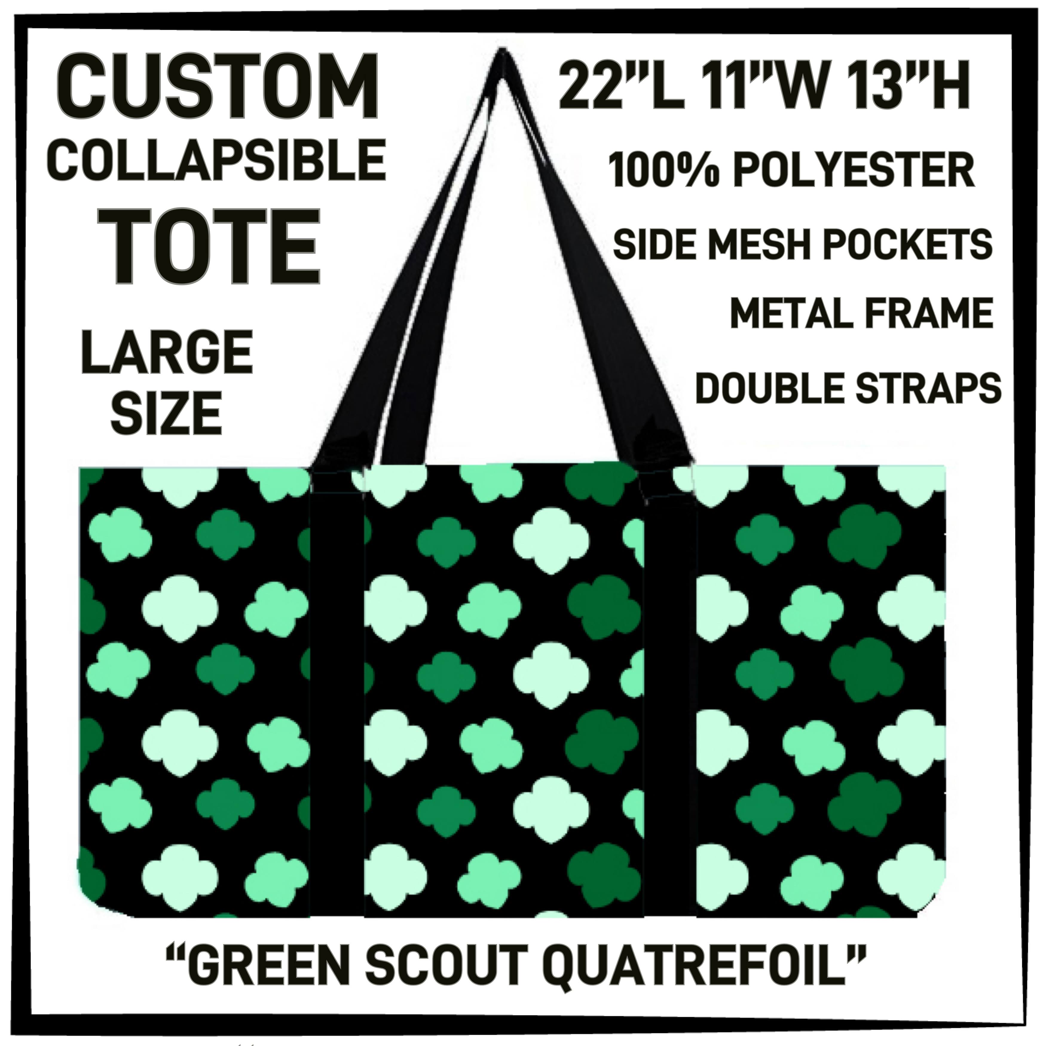 GS1P - Green Scout Quatrefoil Collapsible Tote - Preorder ETA: Early Jan