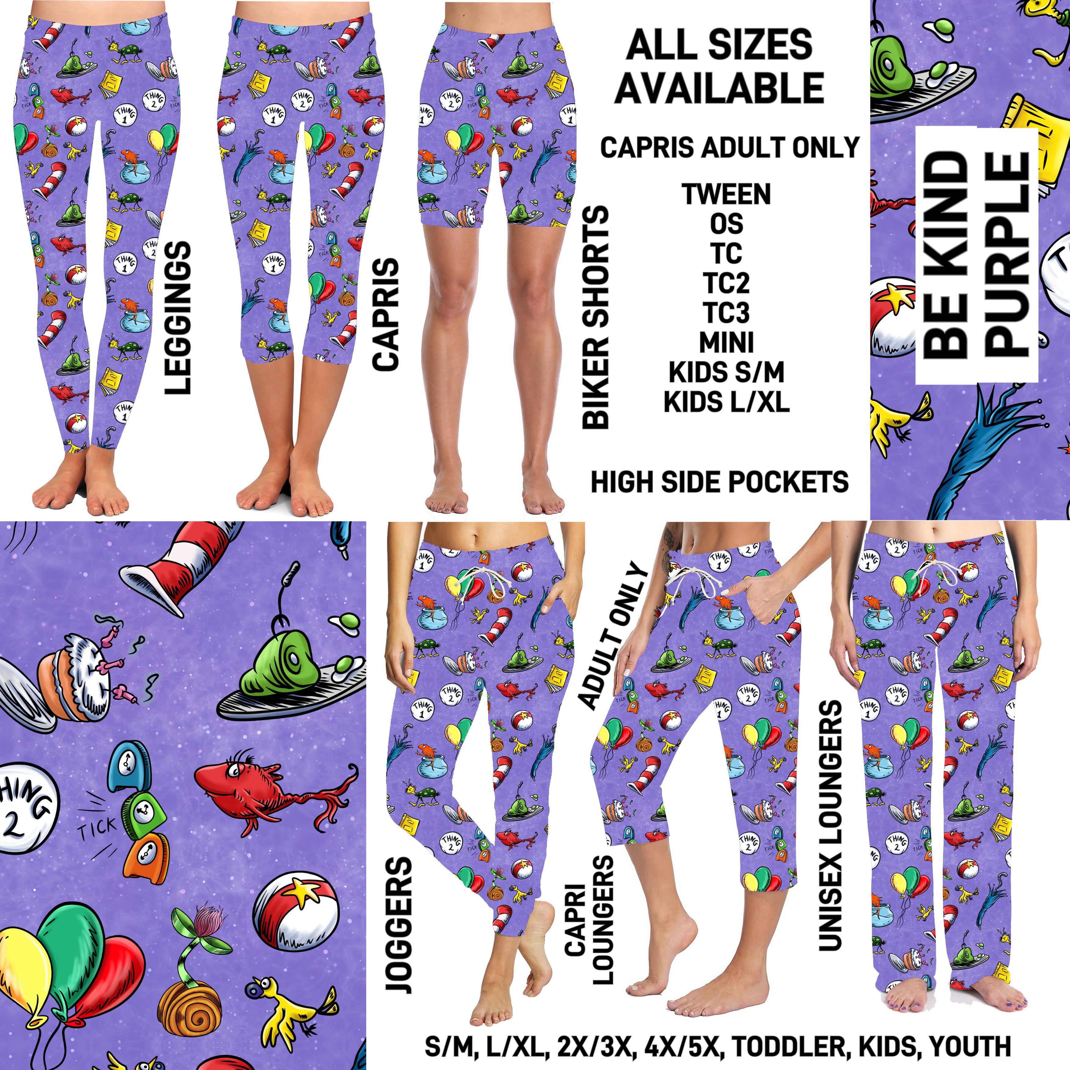 DR2S - Be Kind Purple Biker/Capris/Leggings with High Side Pockets - Preorder ETA: Mid-Jan