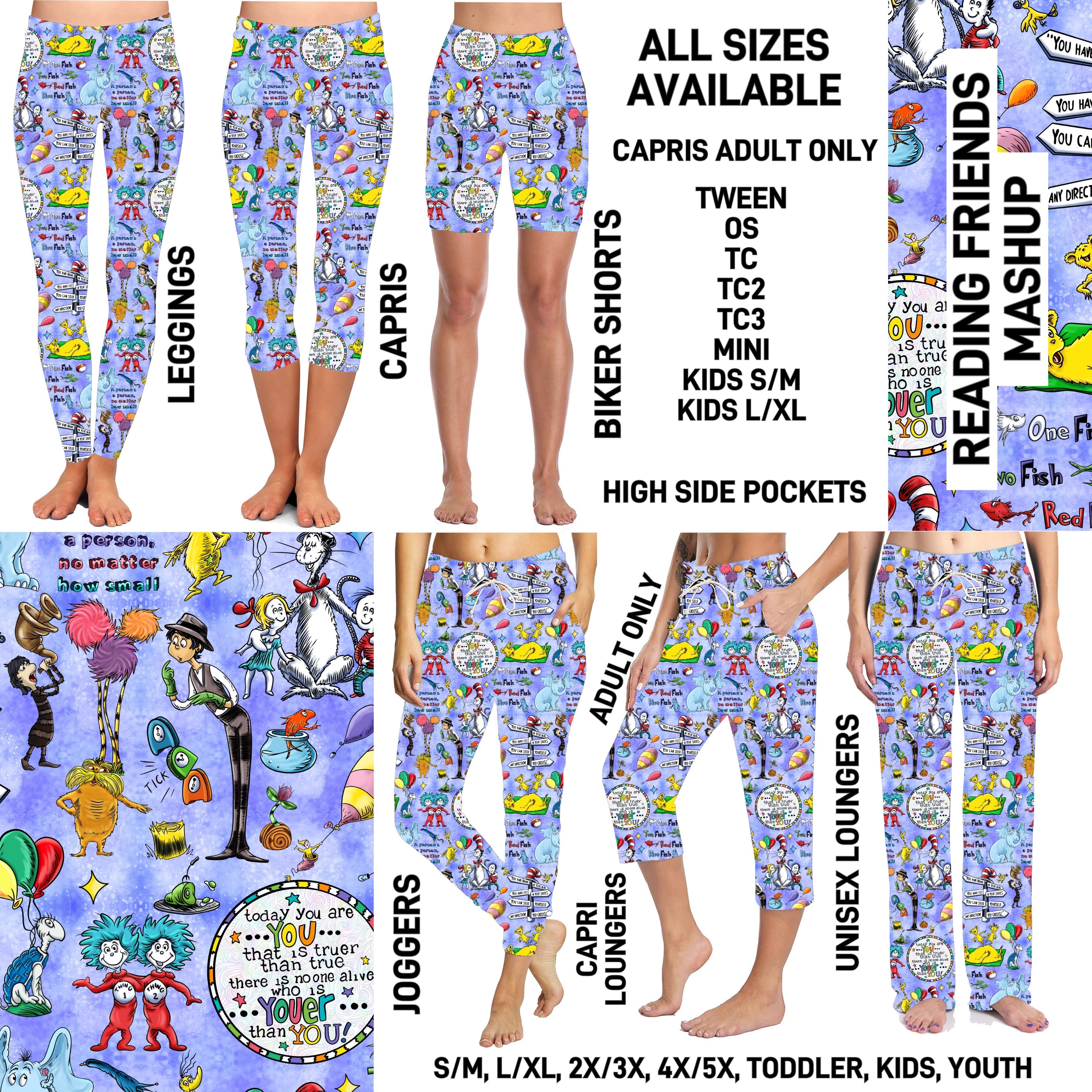 DR2S - Reading Friends Mashup Unisex Full Joggers/Unisex Capri/Full Loungers - Preorder ETA: Mid-Jan