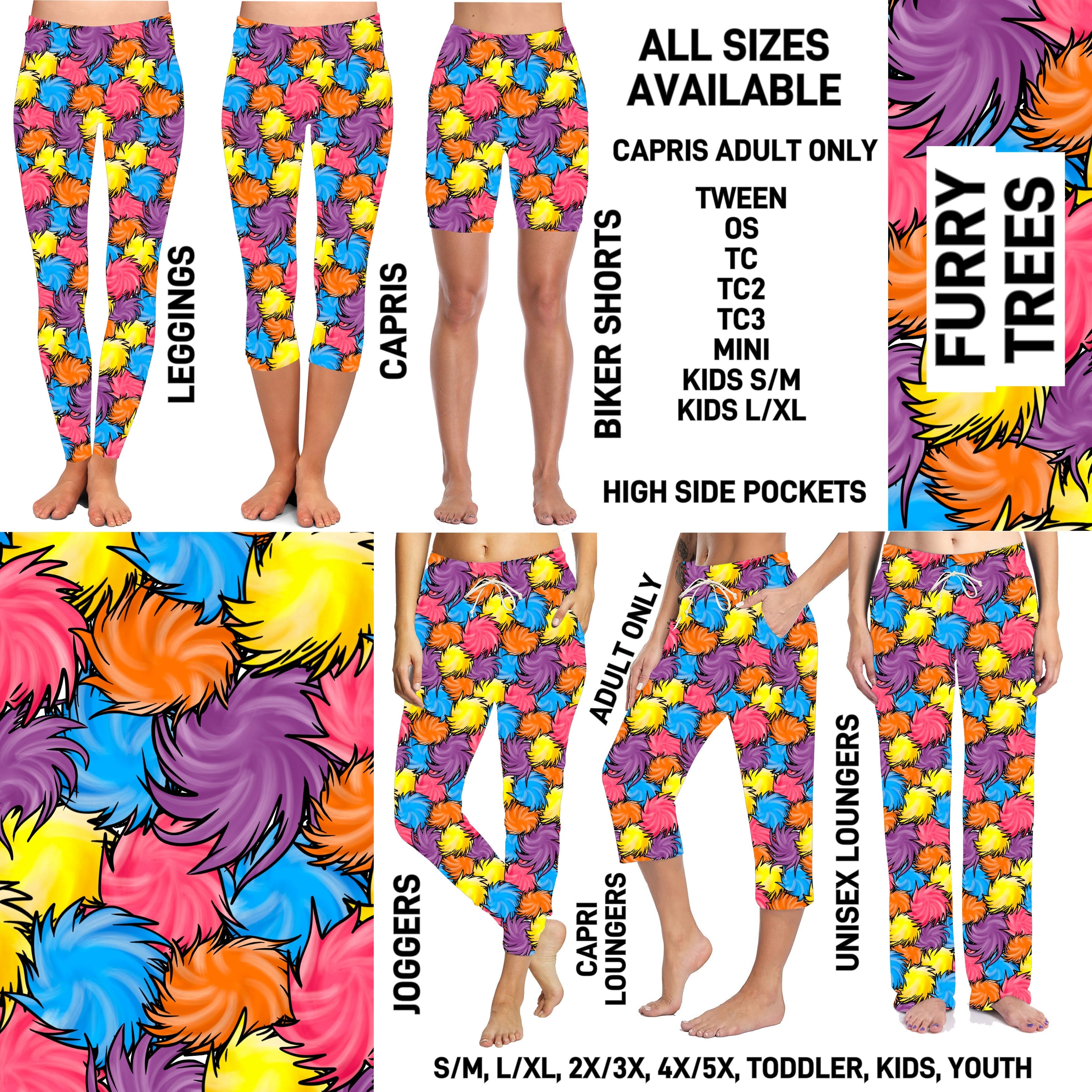 DR2S - Furry Trees Biker/Capris/Leggings with High Side Pockets - Preorder ETA: Mid-Jan