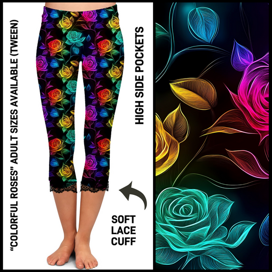 LC2C - Colorful Roses Lace Cuff Capris with Pockets - Preorder Closing 4/21 ETA: Mid-June