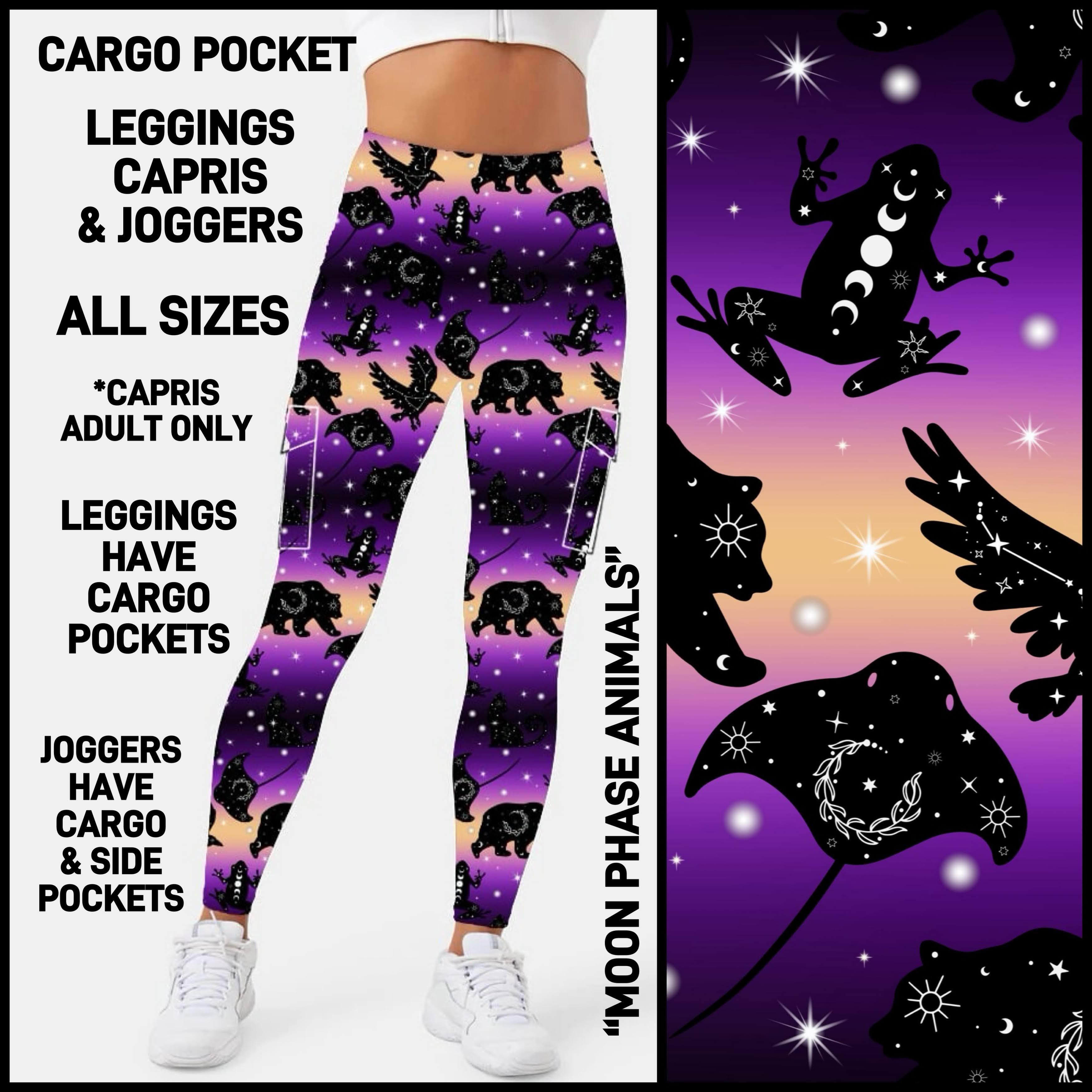 CA3P - Moon Phase Animals Capris/Leggings/Unisex Joggers with Cargo Pockets - Preorder ETA: Late Jan