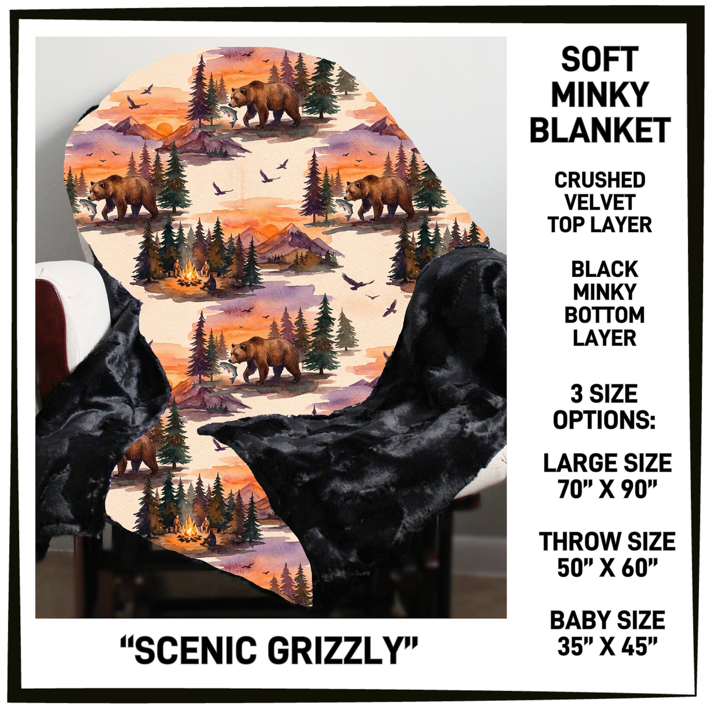 AU1M - Scenic Grizzly Minky Blanket - Preorder Closing 9/2 ETA: Late Oct