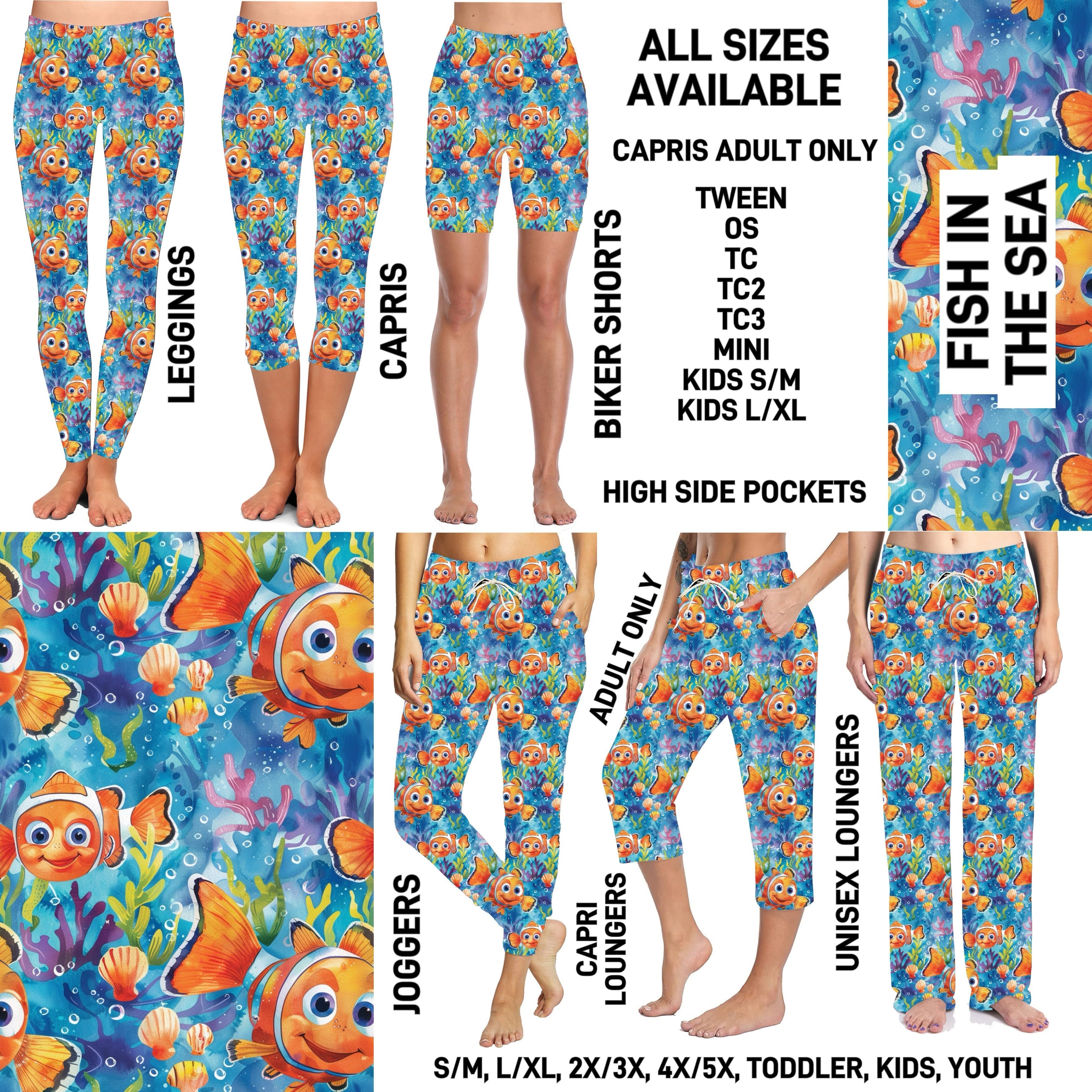 P1FT - Fish in the Sea Unisex Full Joggers/Unisex Capri/Full Loungers - Preorder ETA: Late Jan