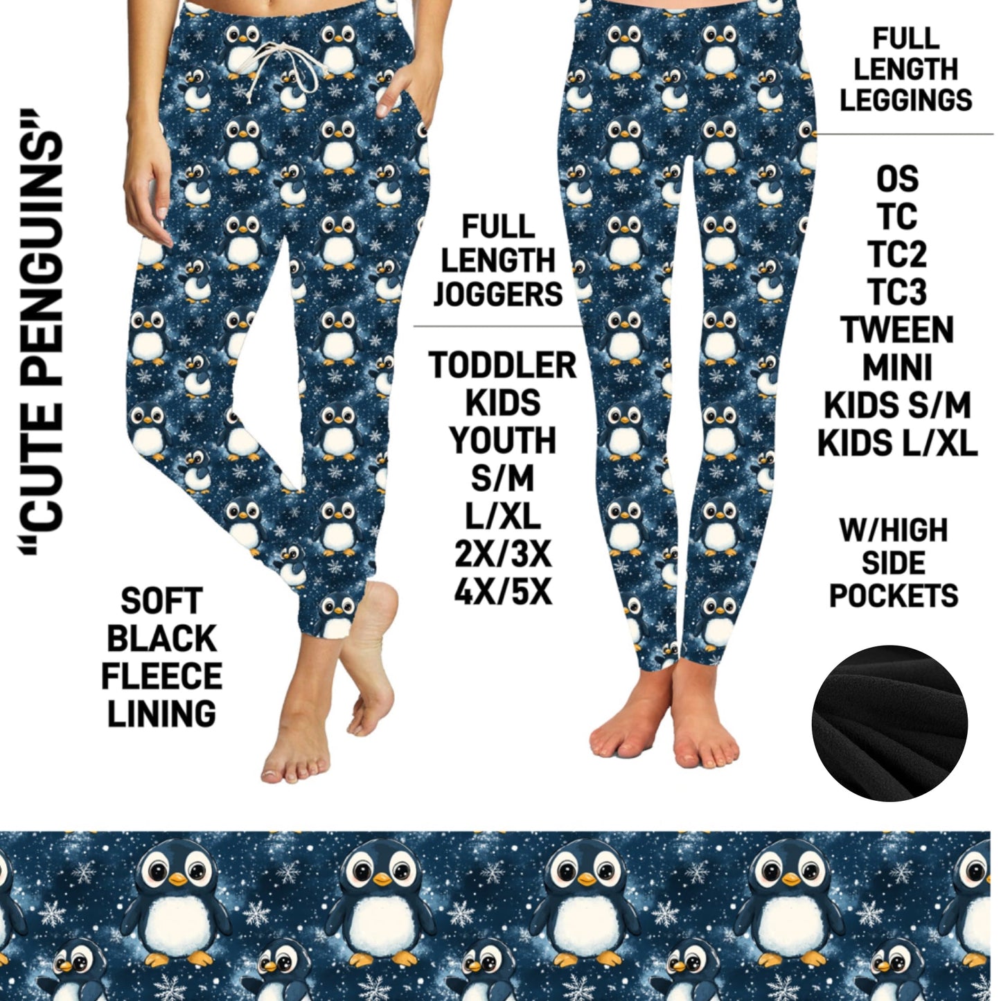 FL6C - Cute Penguins Fleece-Lined Leggings/Unisex Joggers - Preorder Closing 9/8 ETA: Early Dec