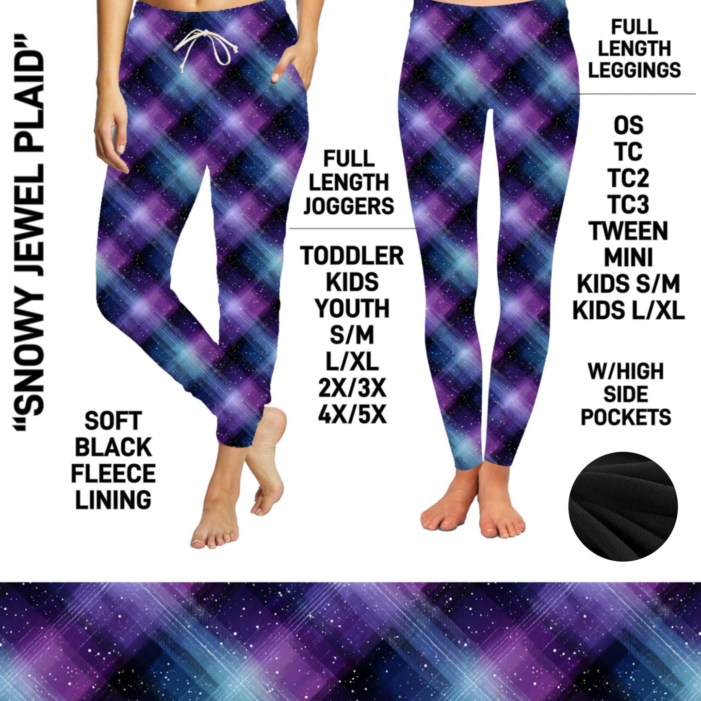 FL6C - Snowy Jewel Plaid Fleece-Lined Leggings/Unisex Joggers - Preorder Closing 9/8 ETA: Early Dec
