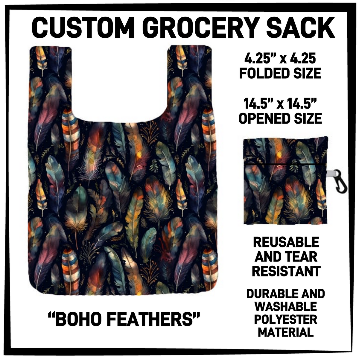 GRC4 - Boho Feathers Grocery Sack - Preorder Closing 9/10 ETA: Early Dec