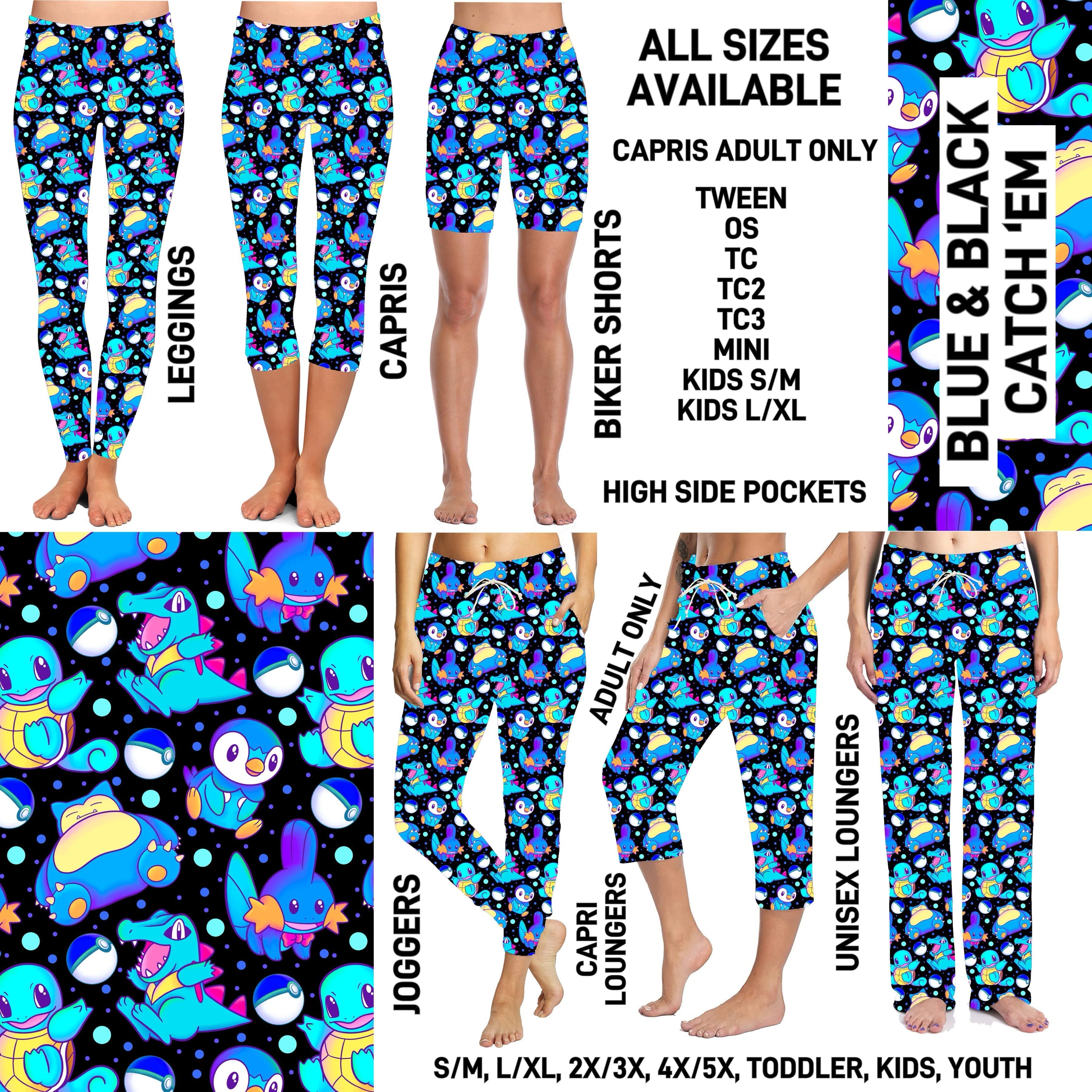 237BT - Blue & Black Catch 'Em Biker/Capris/Leggings with High Side Pockets - Preorder ETA: Mid-Feb