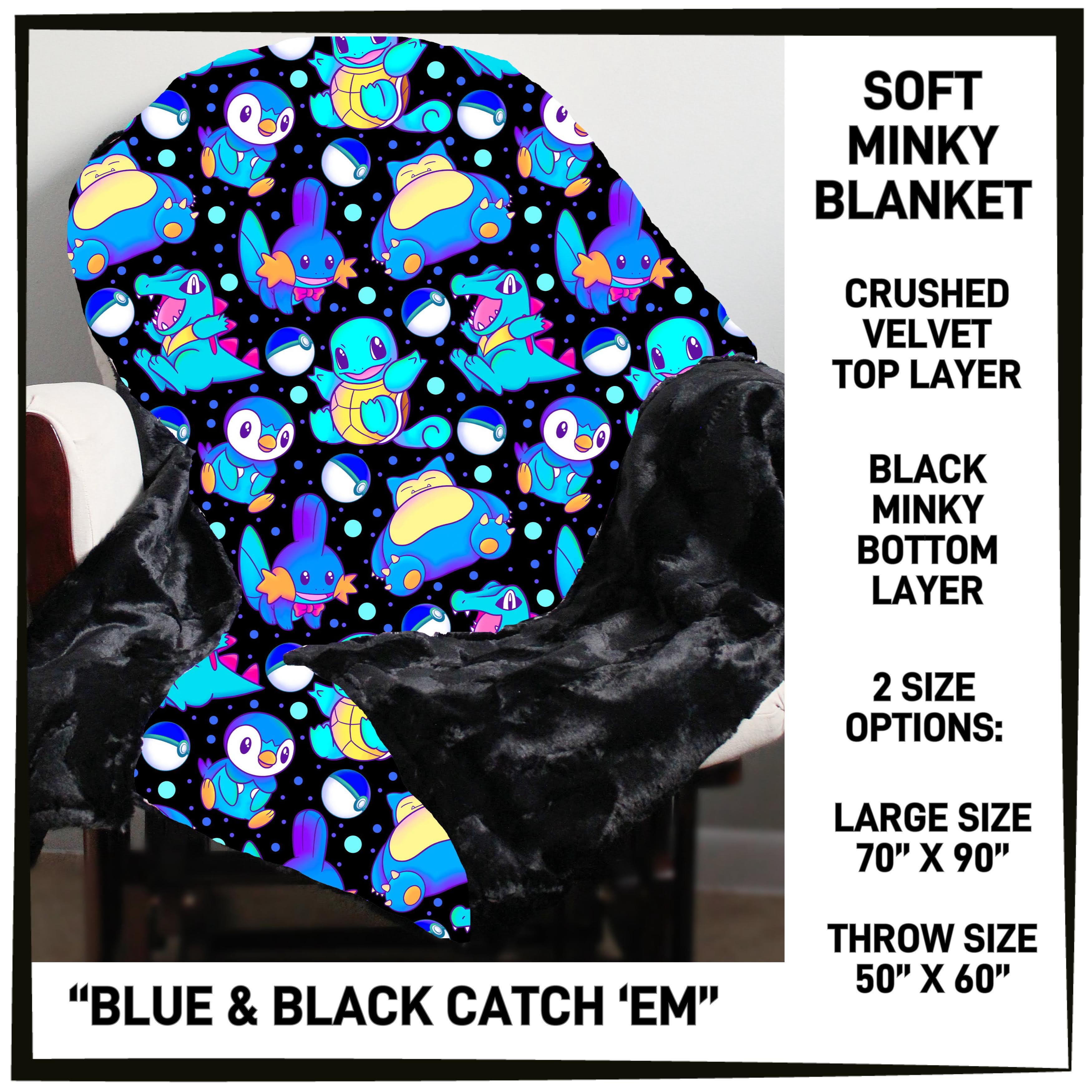 237BT - Blue & Black Catch 'Em Minky Blanket - Preorder ETA: Mid-Feb