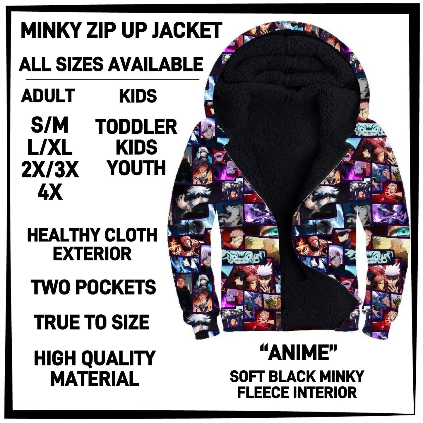 MK3J - Anime Minky Zip Up Jacket - Preorder Closing 12/23 ETA: Late Feb