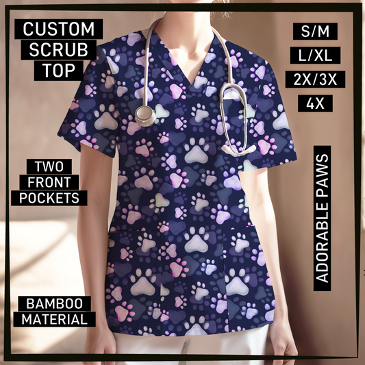 SC0B - Adorable Paws V-Neck Scrub Top - Preorder Closing 5/26 ETA: Late July