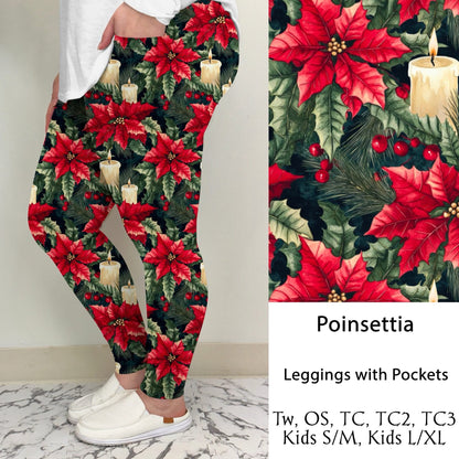Poinsettia Full Length Leggings With Pockets