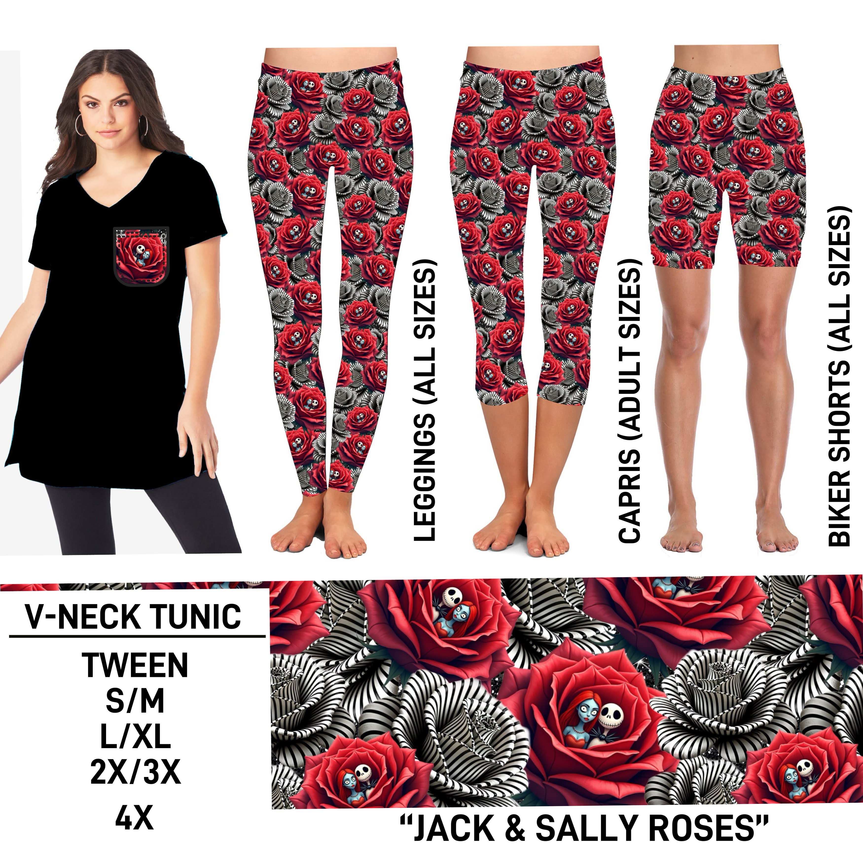 TS2N - Jack & Sally Roses V-Neck Tunic - Preorder ETA: Mid-Feb