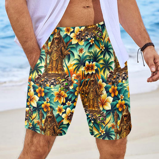 Tiki Gungan Mens Beach Shorts with Drawstring Waist
