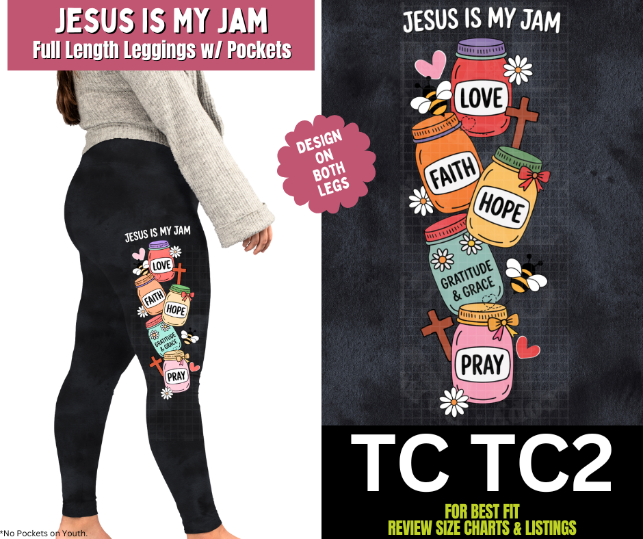 Jesus Is My Jam Watercolor Full Length Leggings w/ Side Leg Designs