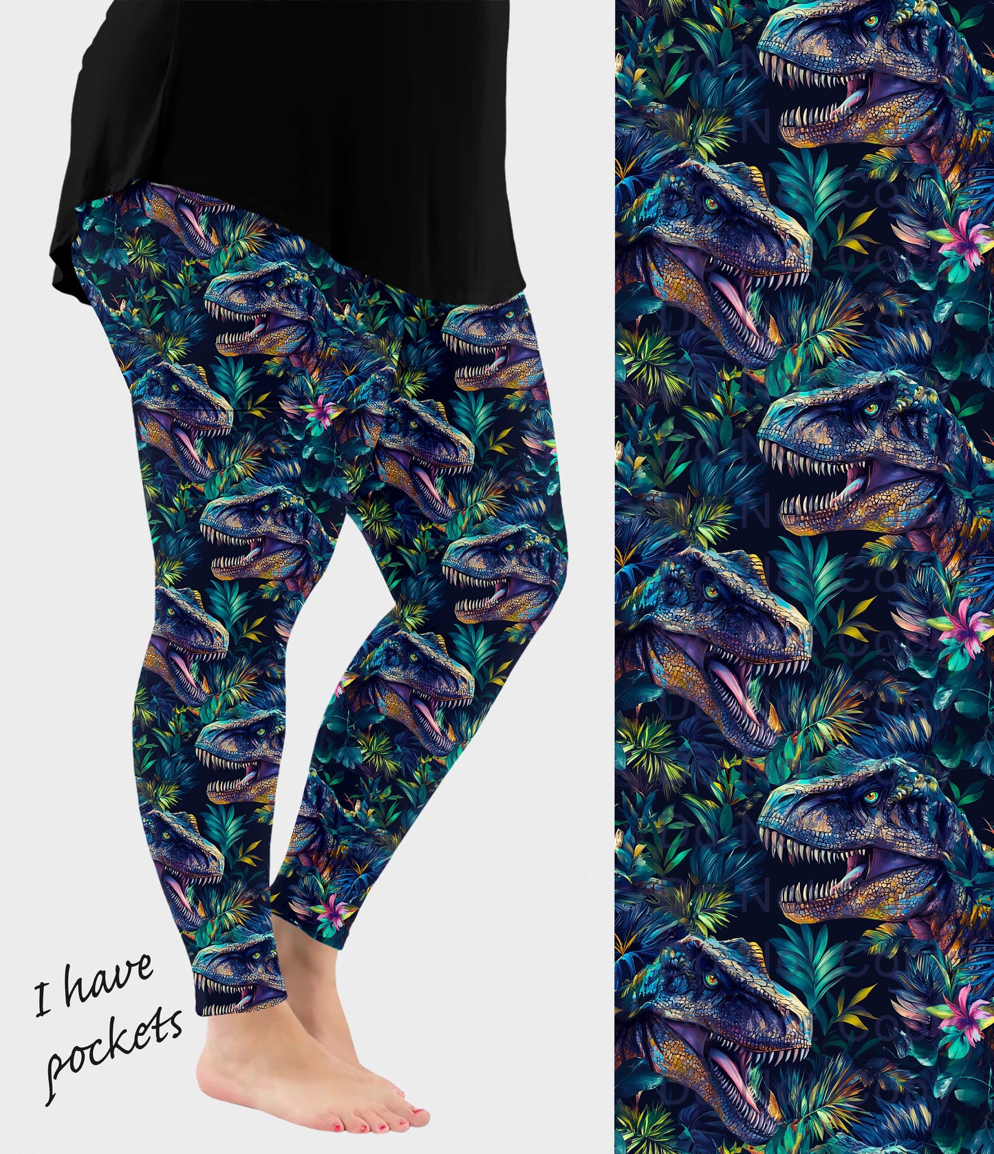 RTS - Jungle T-Rex Leggings w/ Pockets