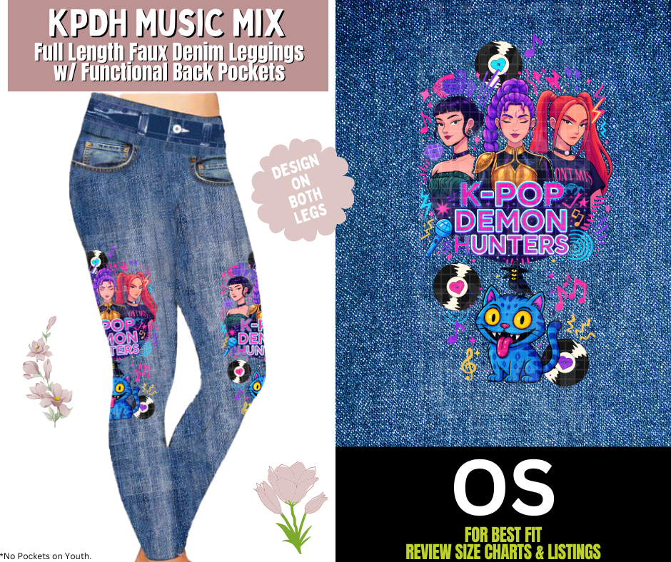 KPDM Music Mix Full Length Faux Denim w/ Side Leg Designs
