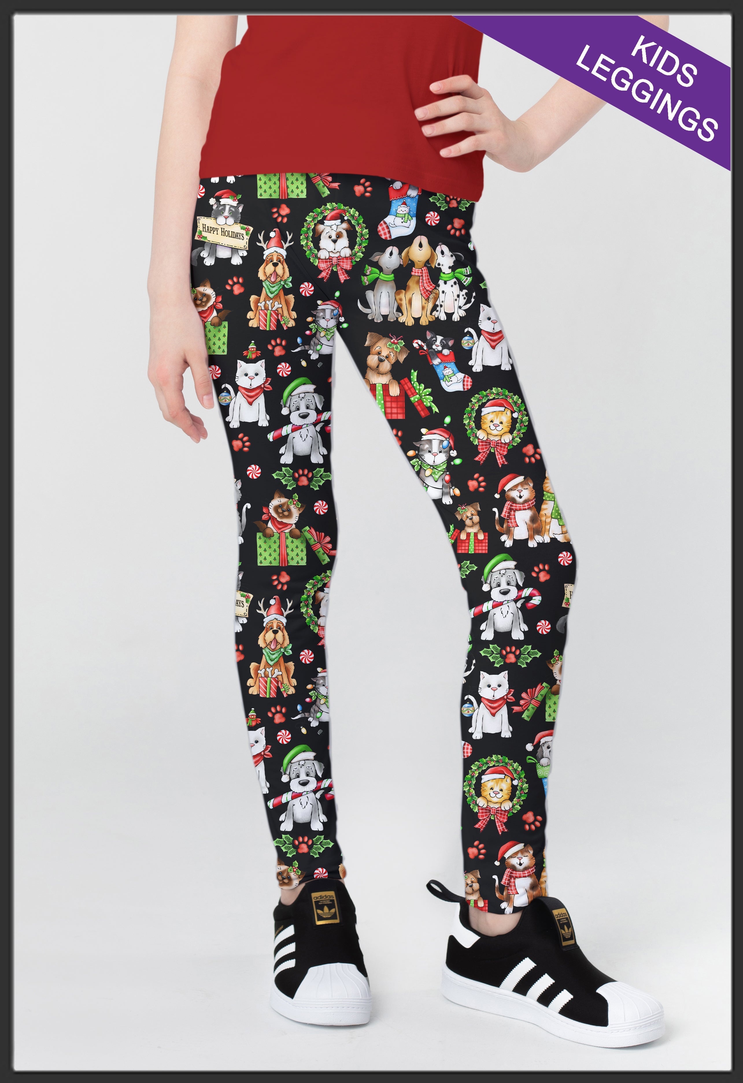 RTS - Kids Merry Pawmas Leggings w/ Side Pockets