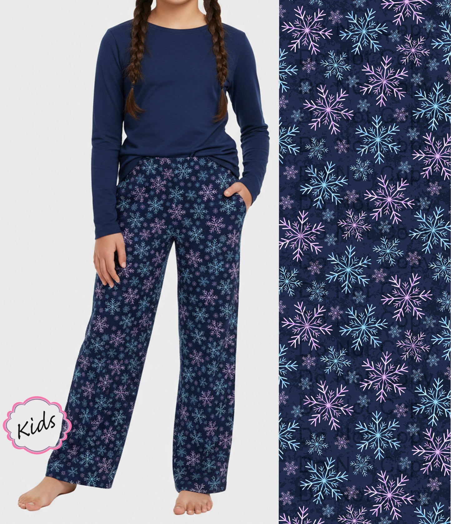 RTS - Kids Blue and Purple Snowflakes Lounge Pants w/ Pockets