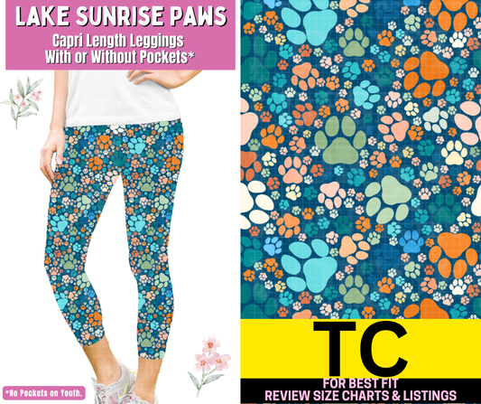 Lake Sunrise Paws Capri Length Leggings w/ Pockets