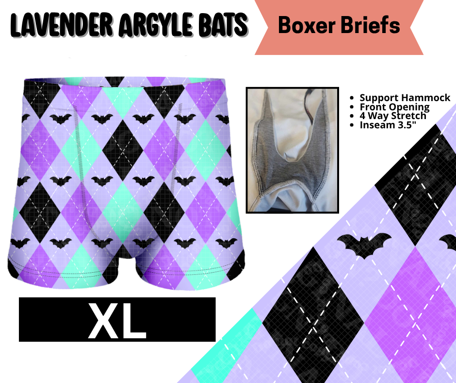 Lavender Argyle Bats Boxer Briefs