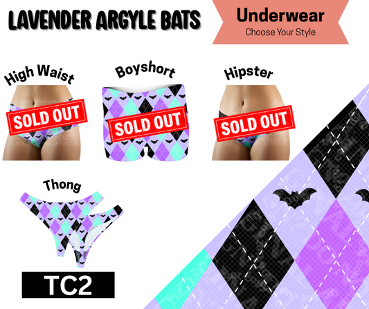 Lavender Argyle Bats Thong Underwear