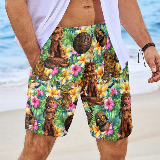 Tiki Princess (Design 1) Mens Beach Shorts with Drawstring Waist