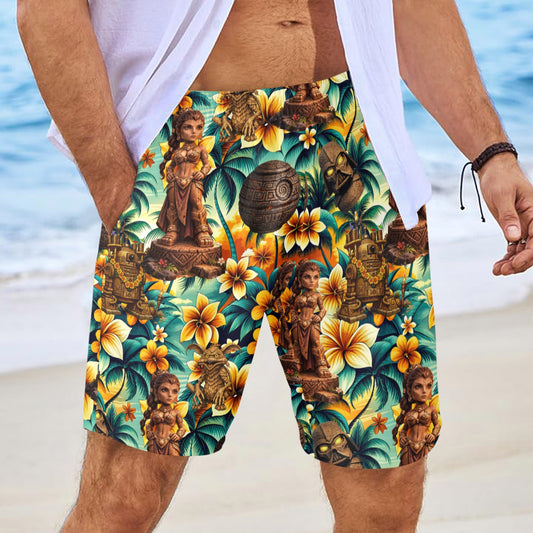 Tiki Princess (Design 3) Mens Beach Shorts with Drawstring Waist