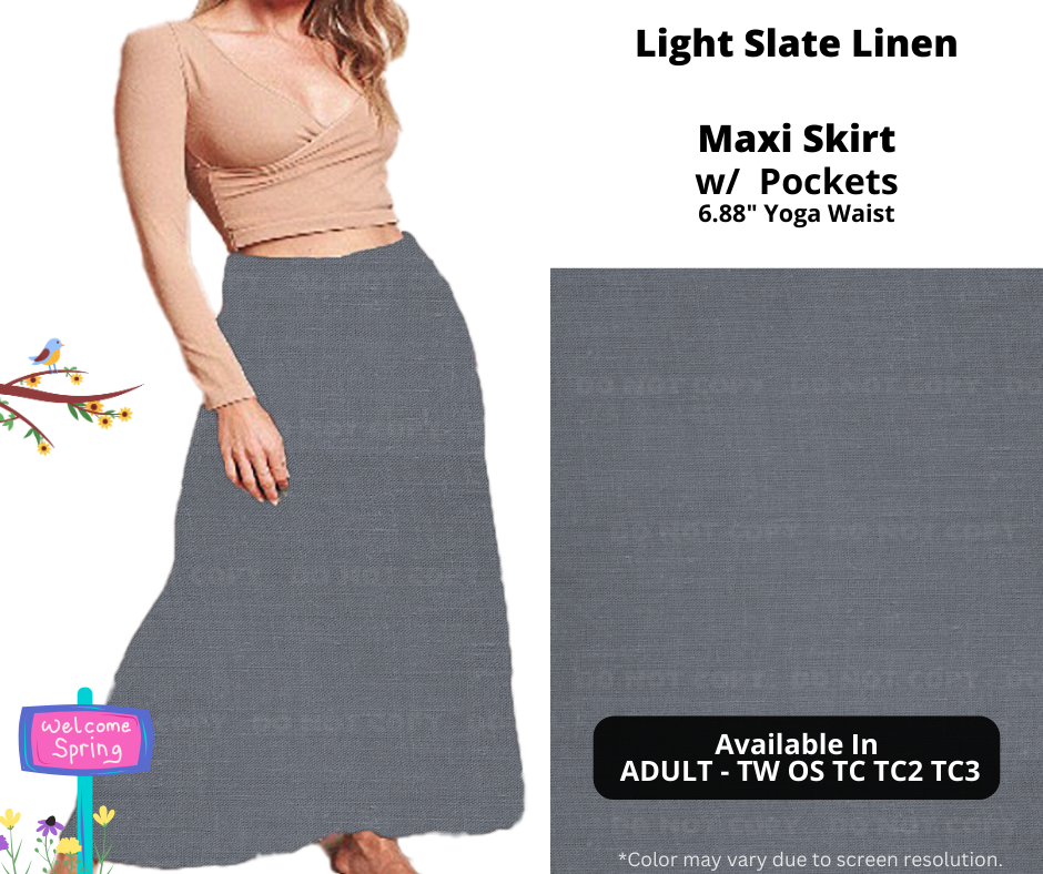 Preorder! Closes 1/15. ETA April. Light Slate Linen Maxi Skirt