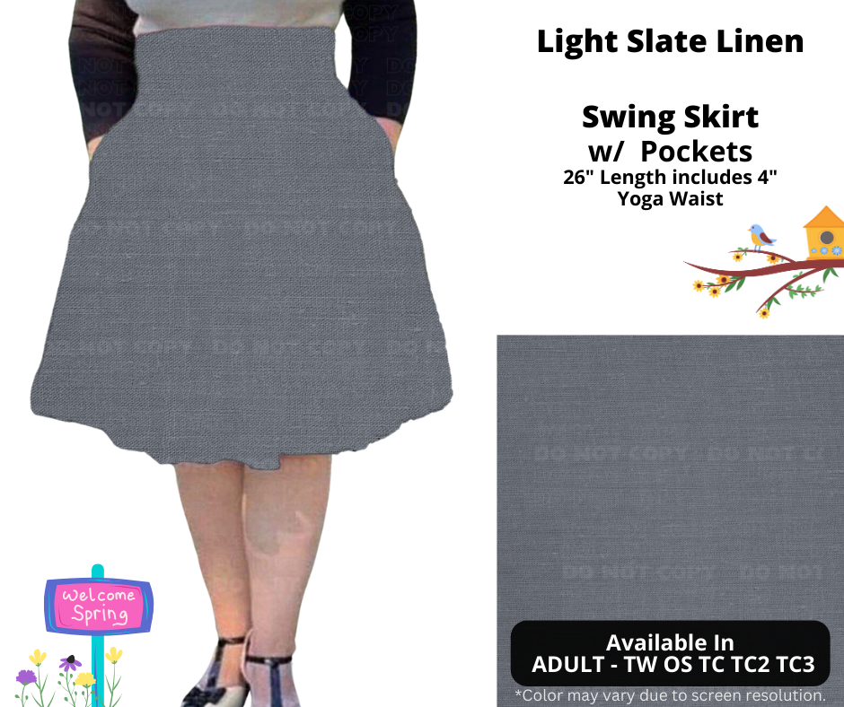 Preorder! Closes 1/15. ETA April. Light Slate Linen Swing Skirt