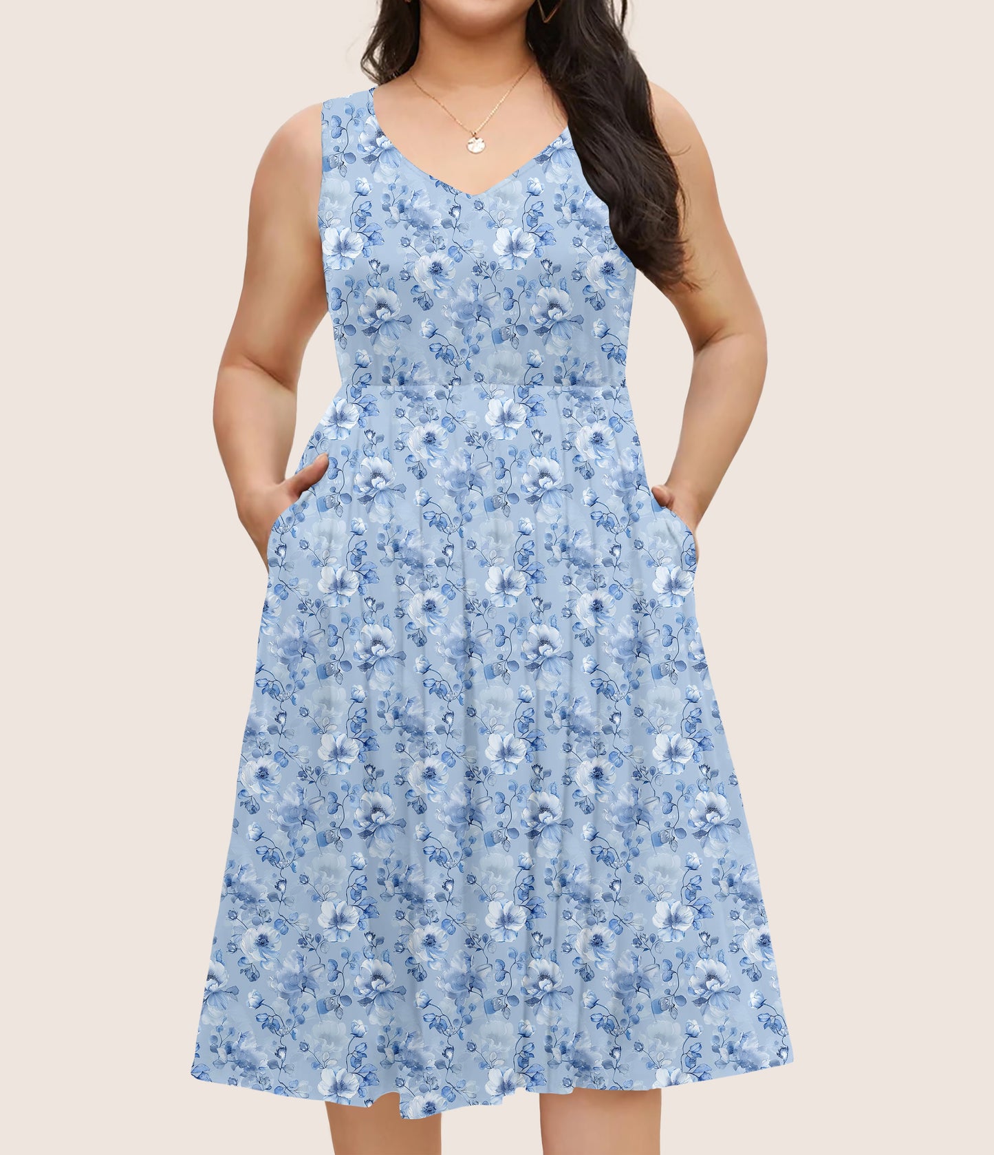 RTS - Light Blue Floral Pocket Dress