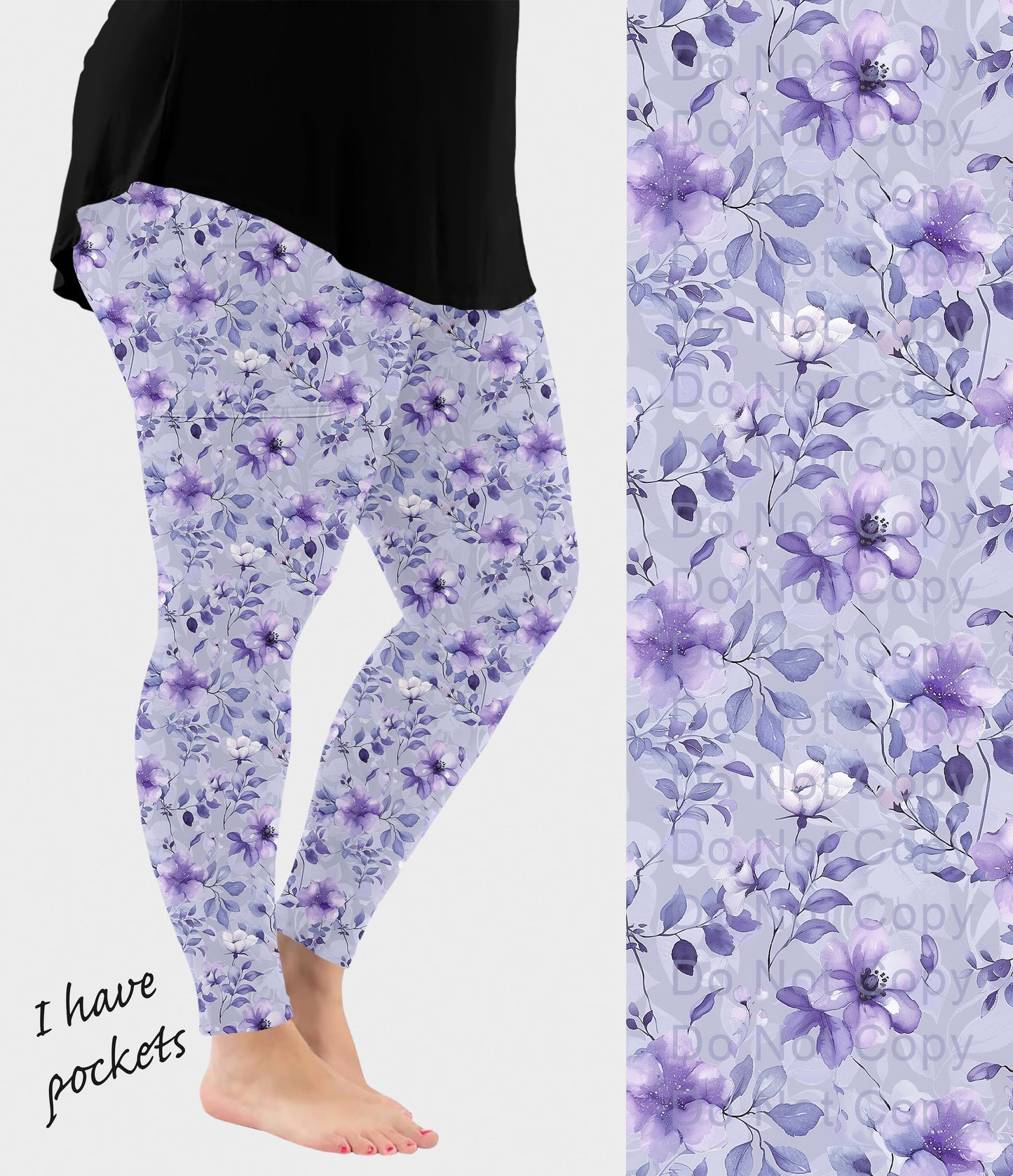 RTS - Light Purple Floral Leggings w/ Pockets