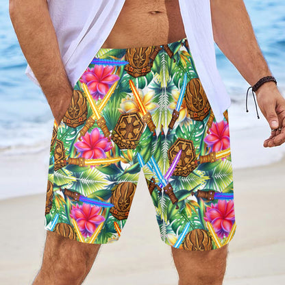 Tiki Light Sabers  Mens Beach Shorts with Drawstring Waist