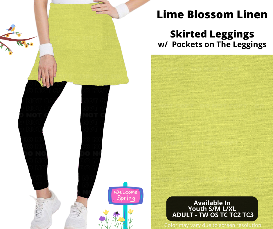 Preorder! Closes 1/15. ETA April. Lime Blossom Linen Skirted Full Length Leggings w/ Pockets